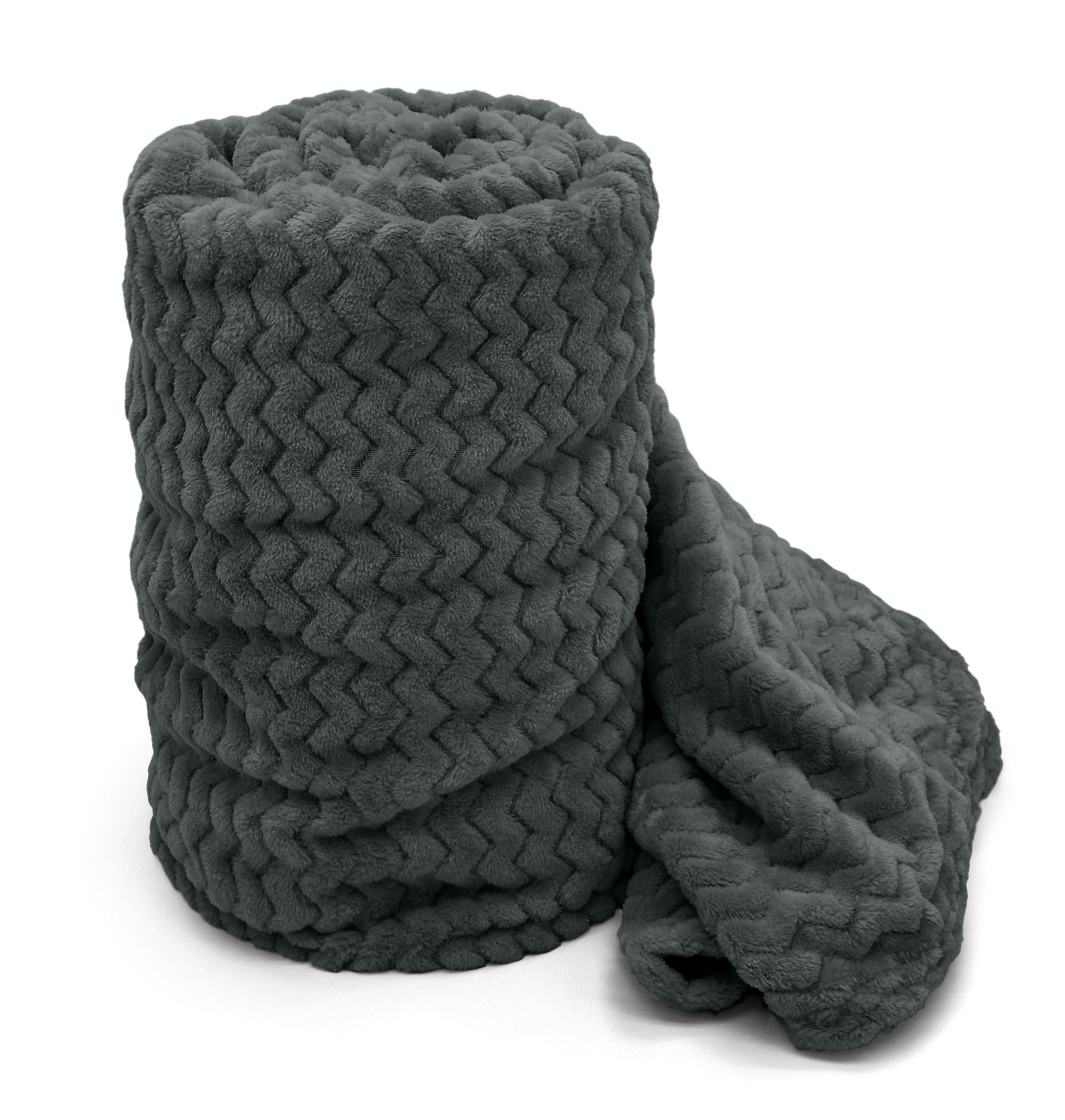 Velosso Moda Ribbed Chevron Super Soft Blanket - 150Cm X 200Cm - Charcoal