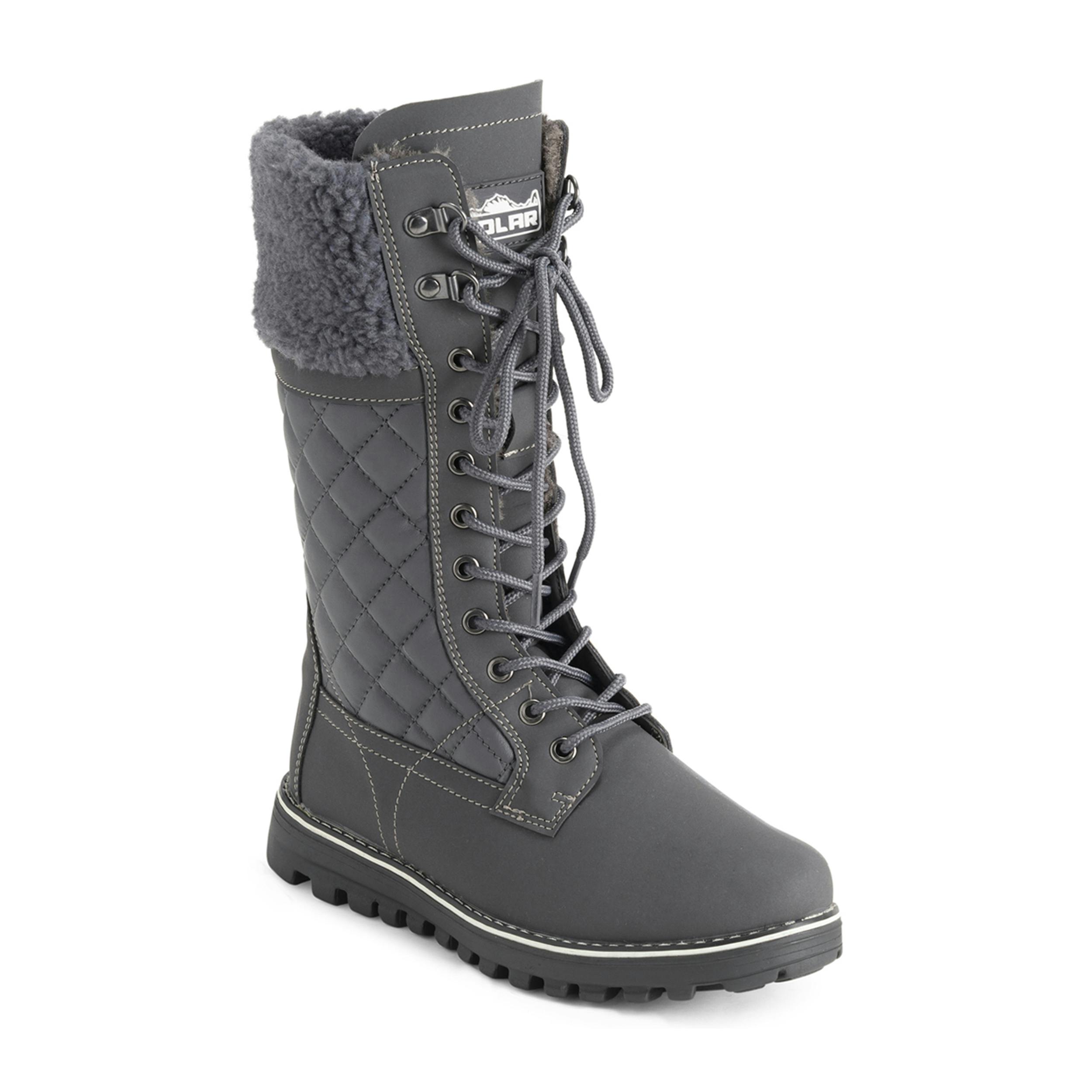Viva Women's Grey Leather Thermal Waterproof Outdoor Snow Winter Calf Boots - 6 - Leather