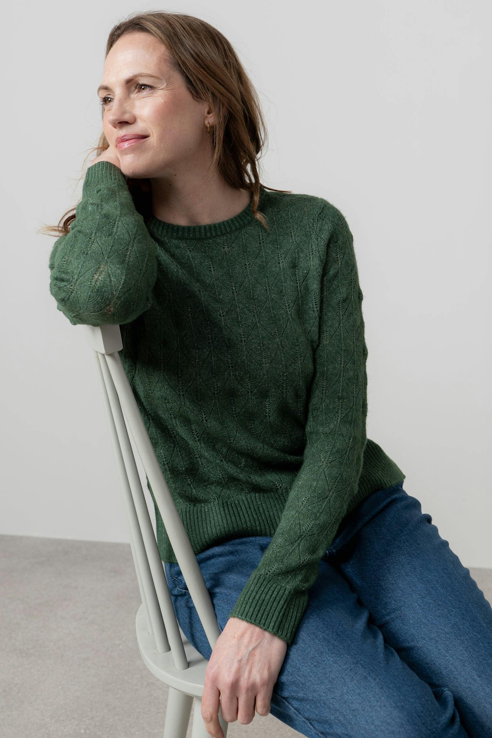 Lily & Me Women's Green Harefield Pointelle Knit Jumper Pine - 20 - Pine