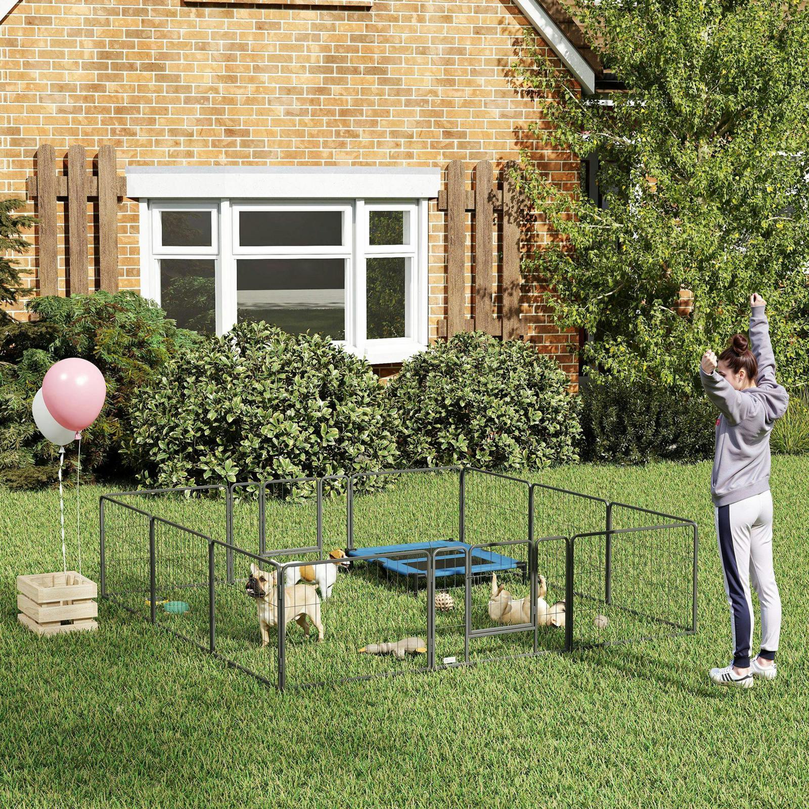 Pawhut Heavy Duty Puppy Play Pen, 12 Panels Pet Exercise Pen, For Indoors, Outdoors