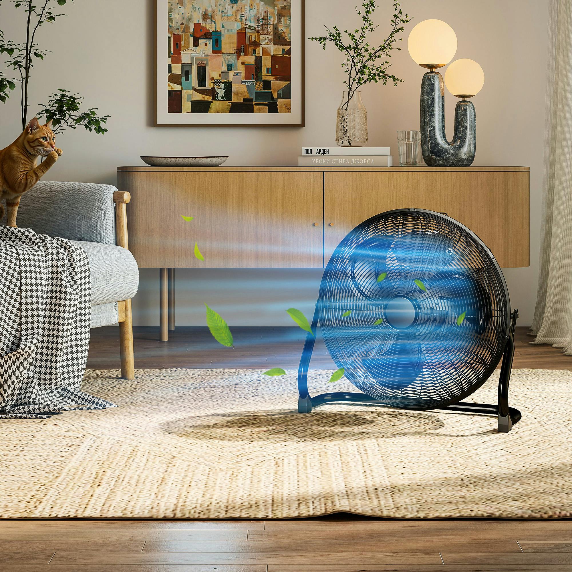 Homcom Black 100W Desk Fan Home Office Moving Oscillation With 3-Speed Wind - Floor Fan - Metal