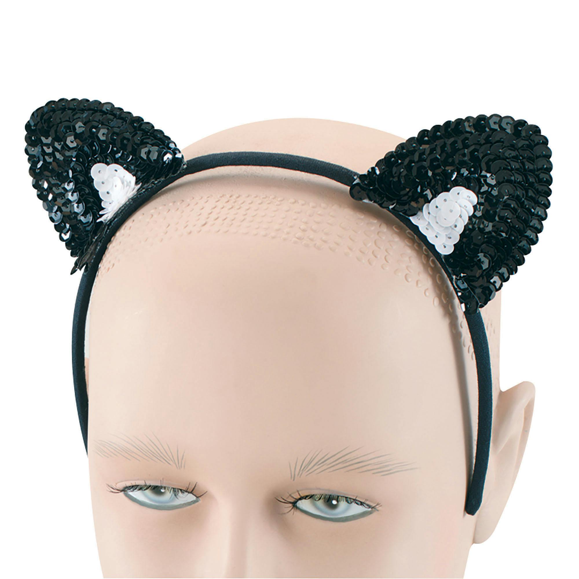 Bristol Novelty Unisex Black Adults Sequin Cat Ears - One Size