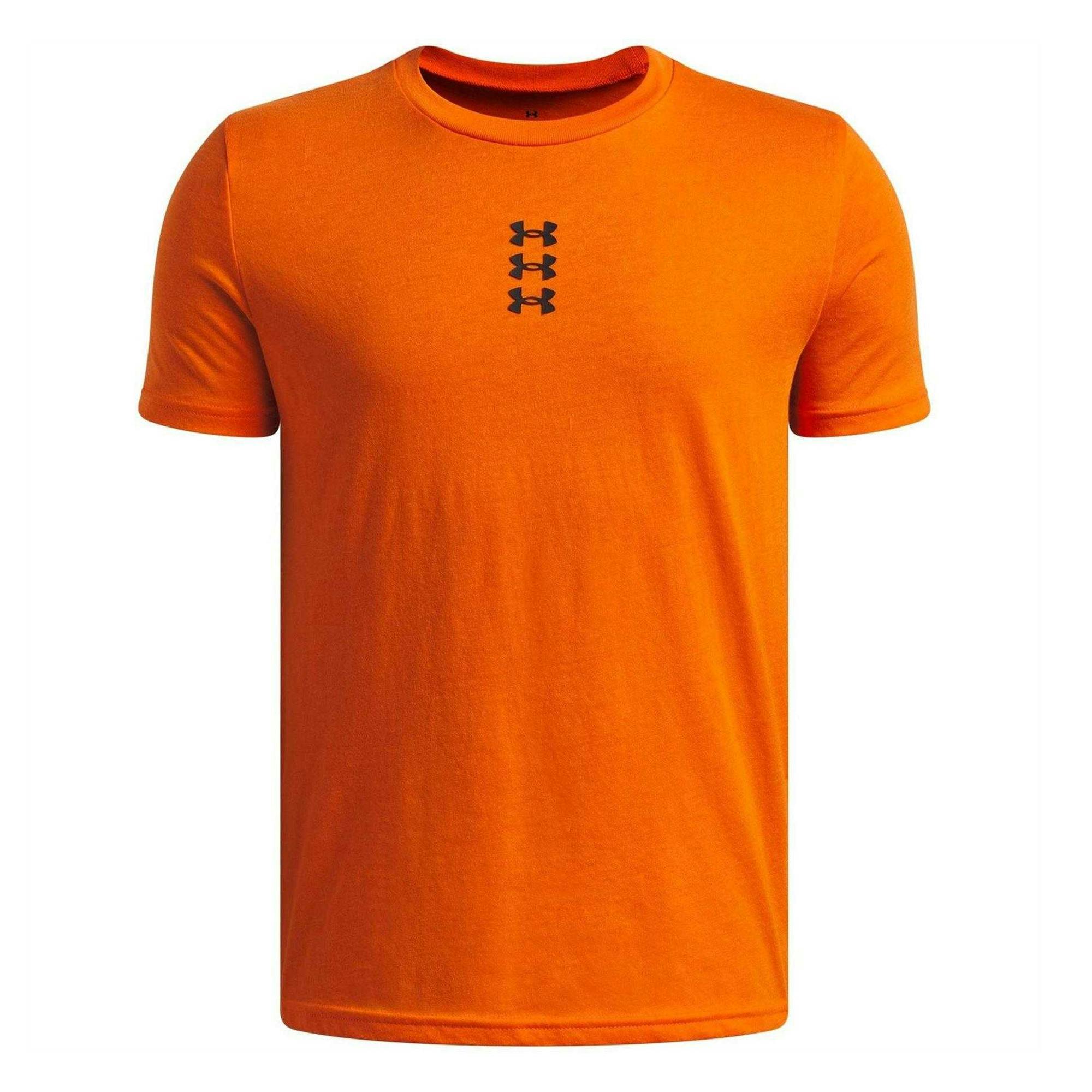 Under Armour Orange/Black Kids Performance Triple Logo Basketball T-Shirt - 11-12 Years - 60% Cotton/40% Polyester