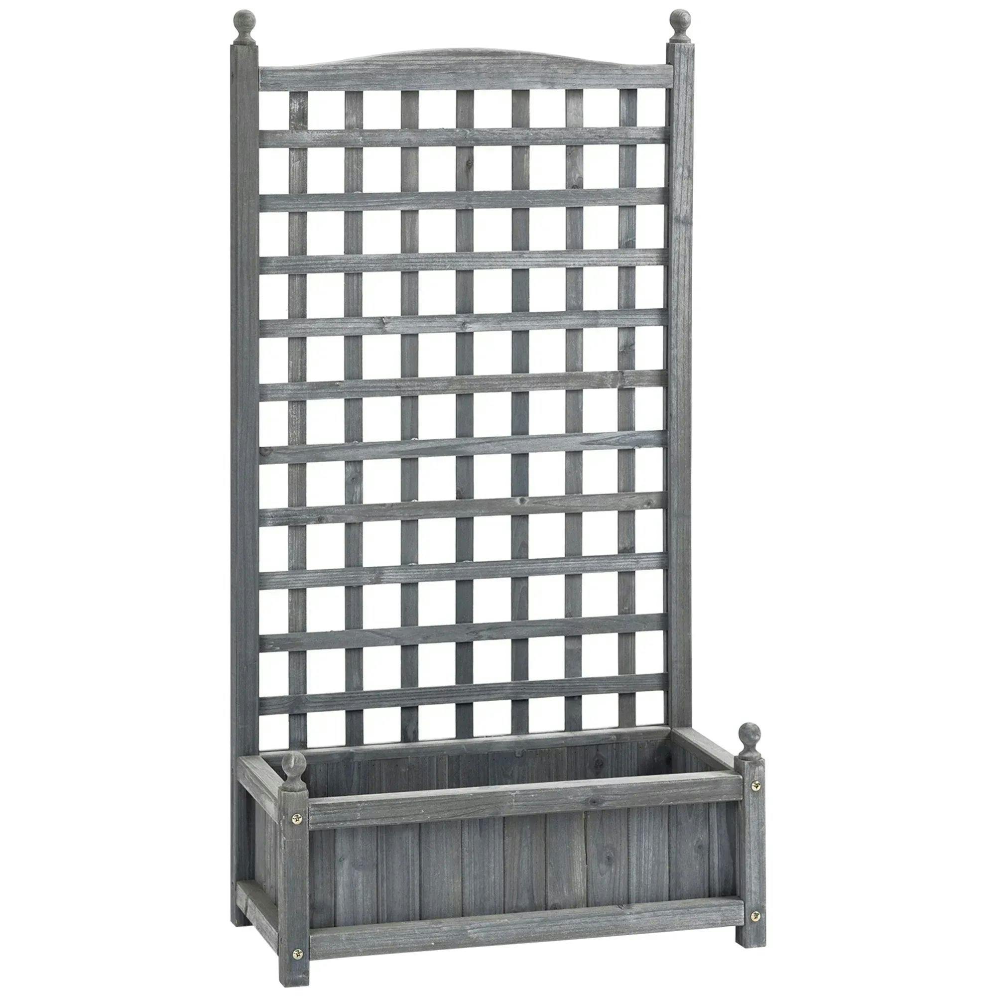 Rackhams Grey Garden Planters With Trellis For Climbing Vines, Wood Raised Beds For Garden, Flower Pot, Indoor Outdoor, - Image 5