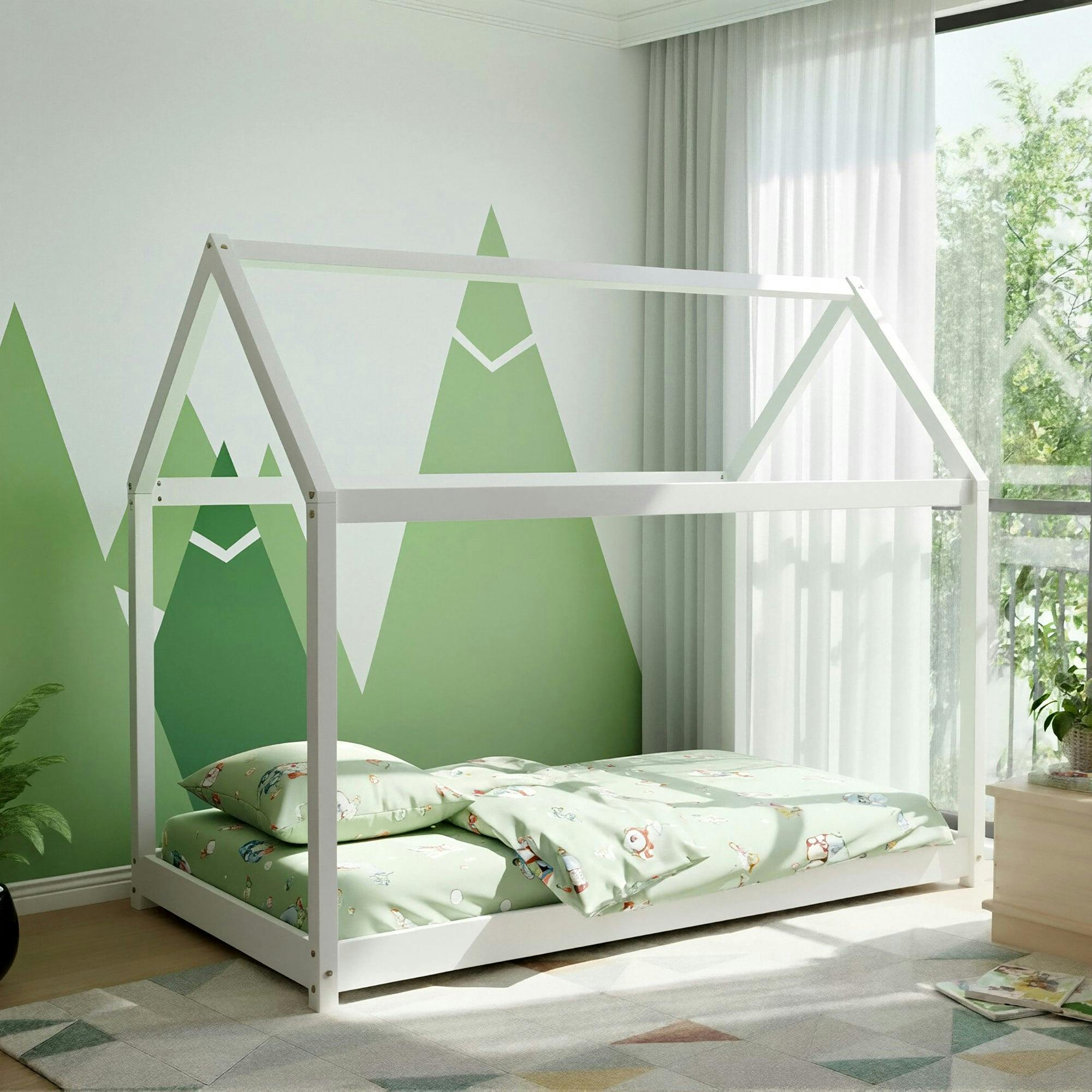 Kudlhome White Jinsen Single House Bed, - Single
