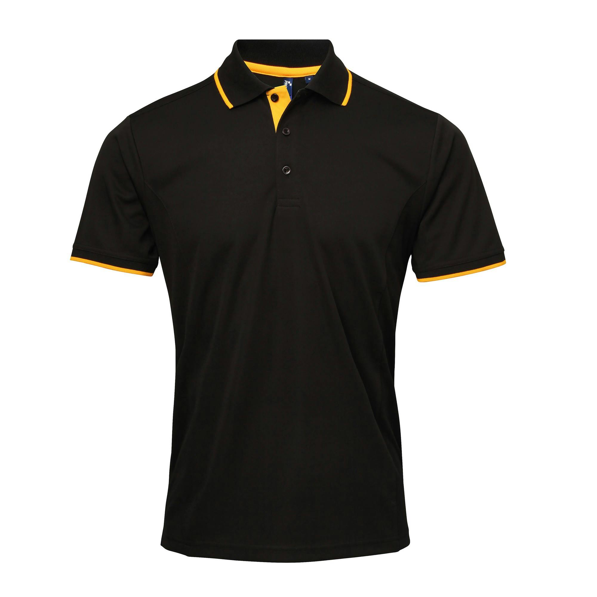 Premier Mens Contrast Coolchecker Polo Shirt (Black/Sunflower) - Size X-Large - Image 4
