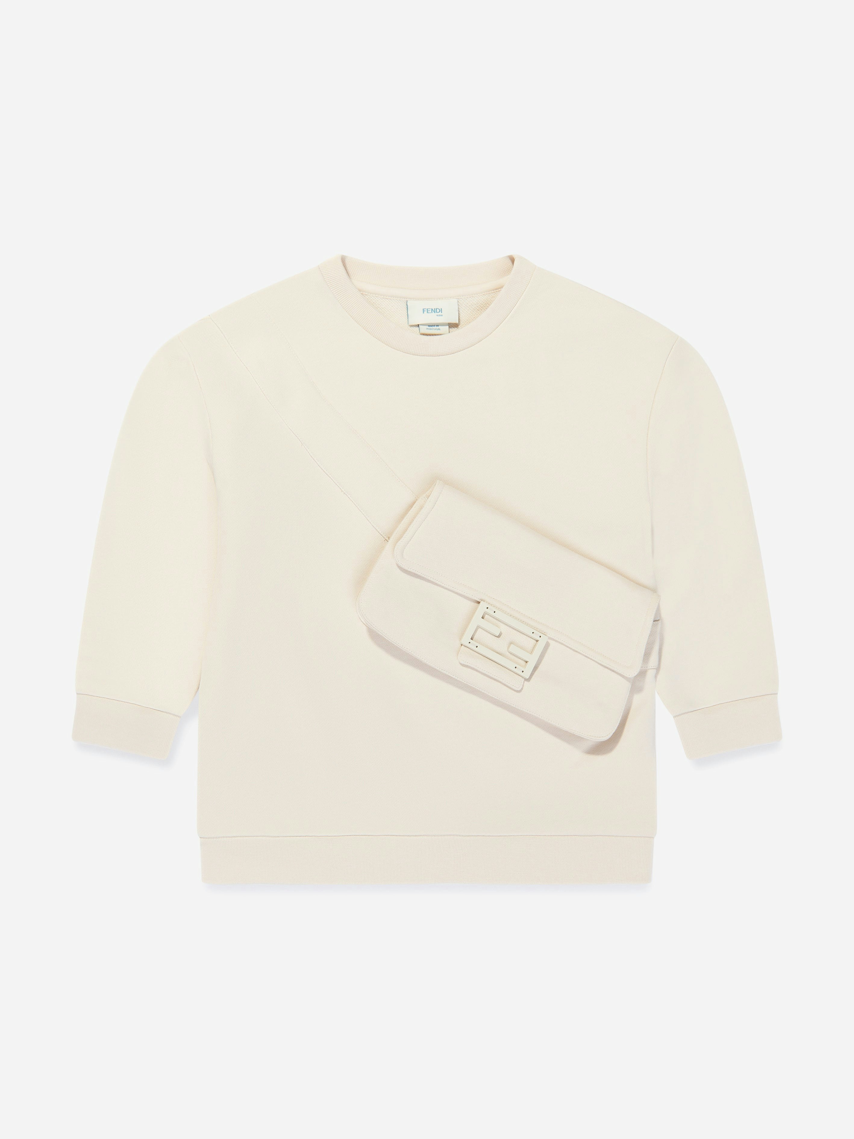 Fendi Kids Girls Beige Baguette Bag Sweatshirt In - 6 Yrs