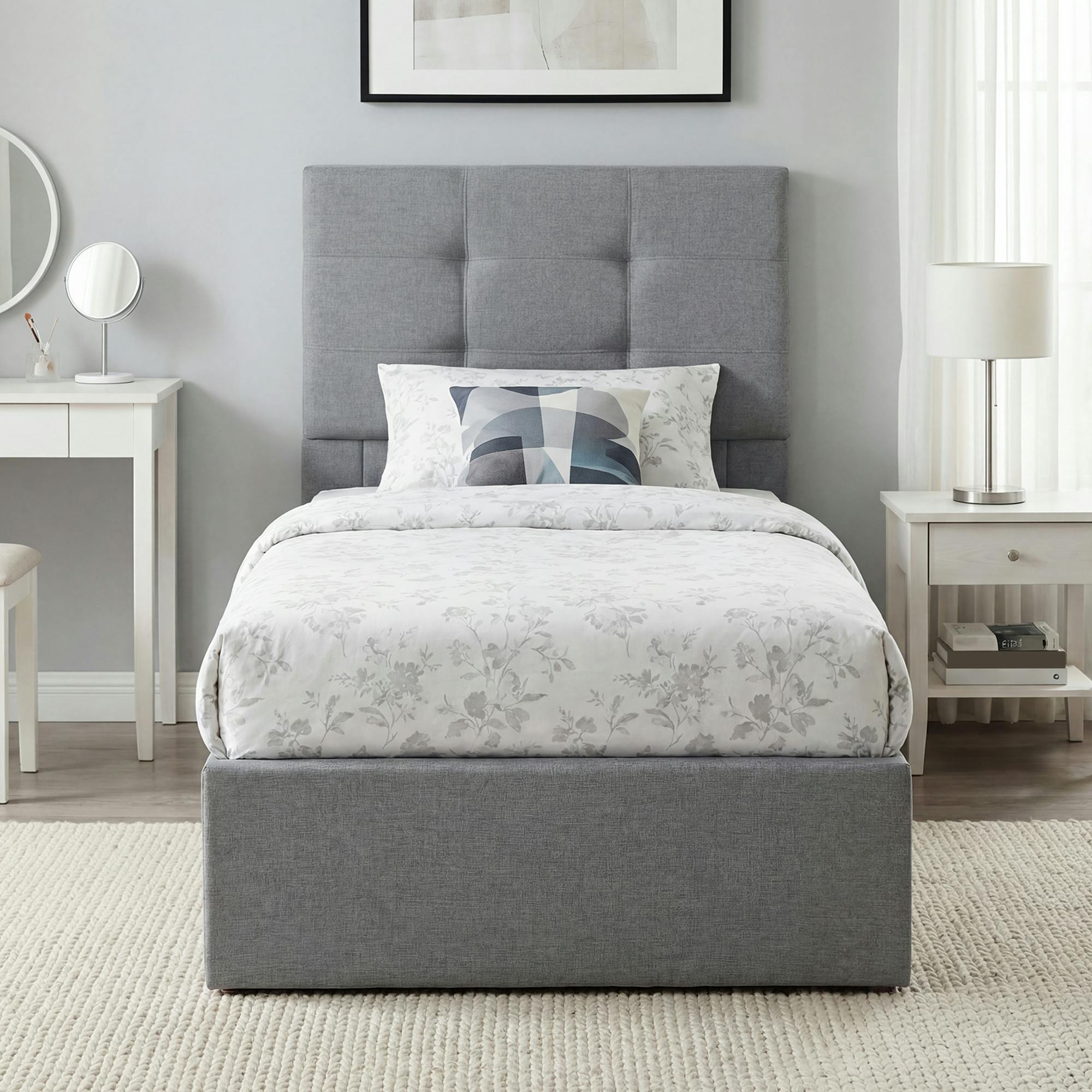 Homcom Grey Upholstered Ottoman Bed, 3Ft Single Storage Bed Frame, - 195 - Yes