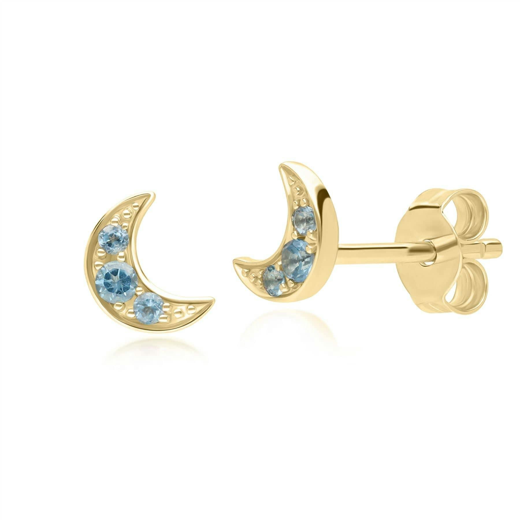 Gemondo Blue/Yellow/Gold Night Sky London Topaz Moon Stud Earrings In 9Ct