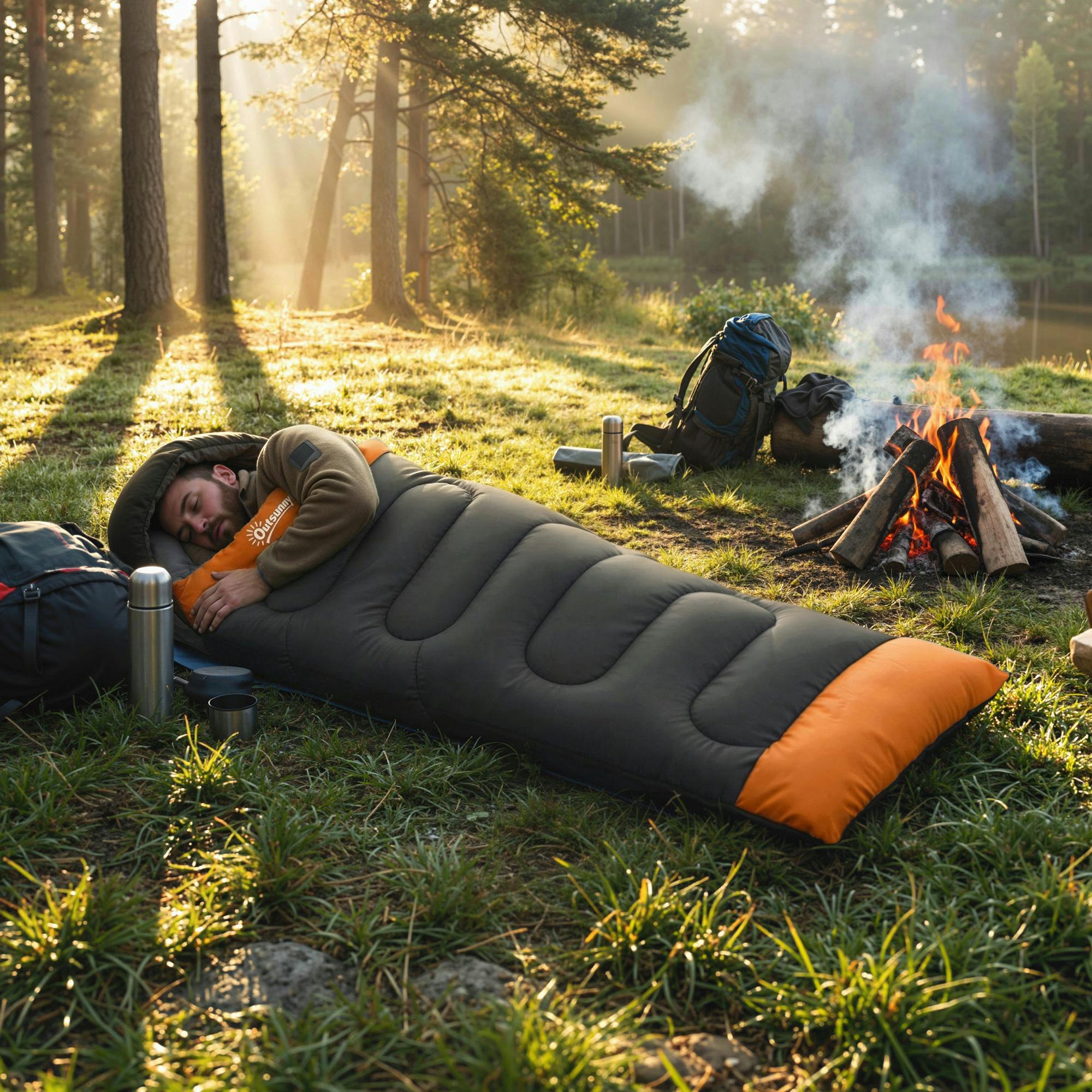 Outsunny Grey Sleeping Bag For Adults, Lightweight & Compact Sleeping Bag