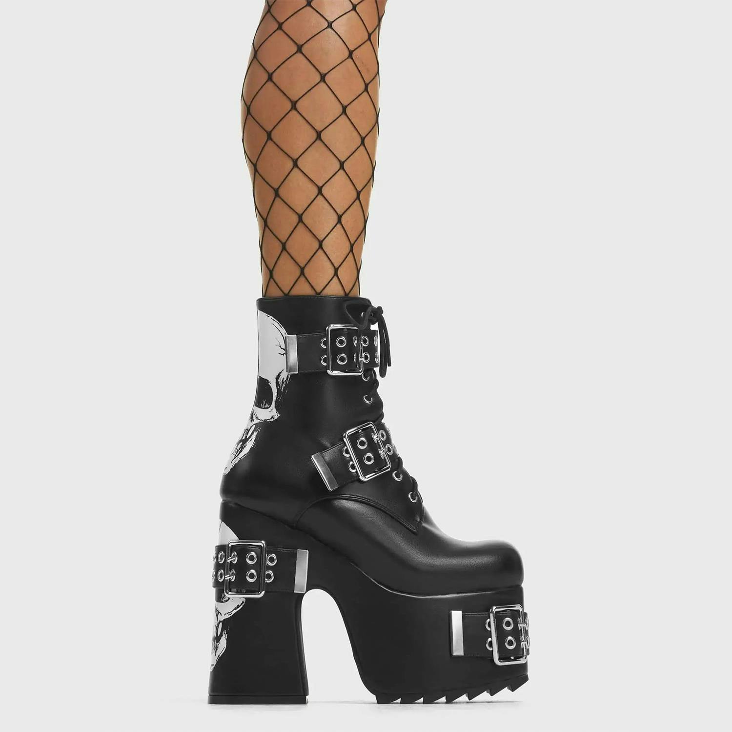 Lamoda Women's Black Whatever Pu Skull Platform Boots ’S Gothic Alternative - Uk5