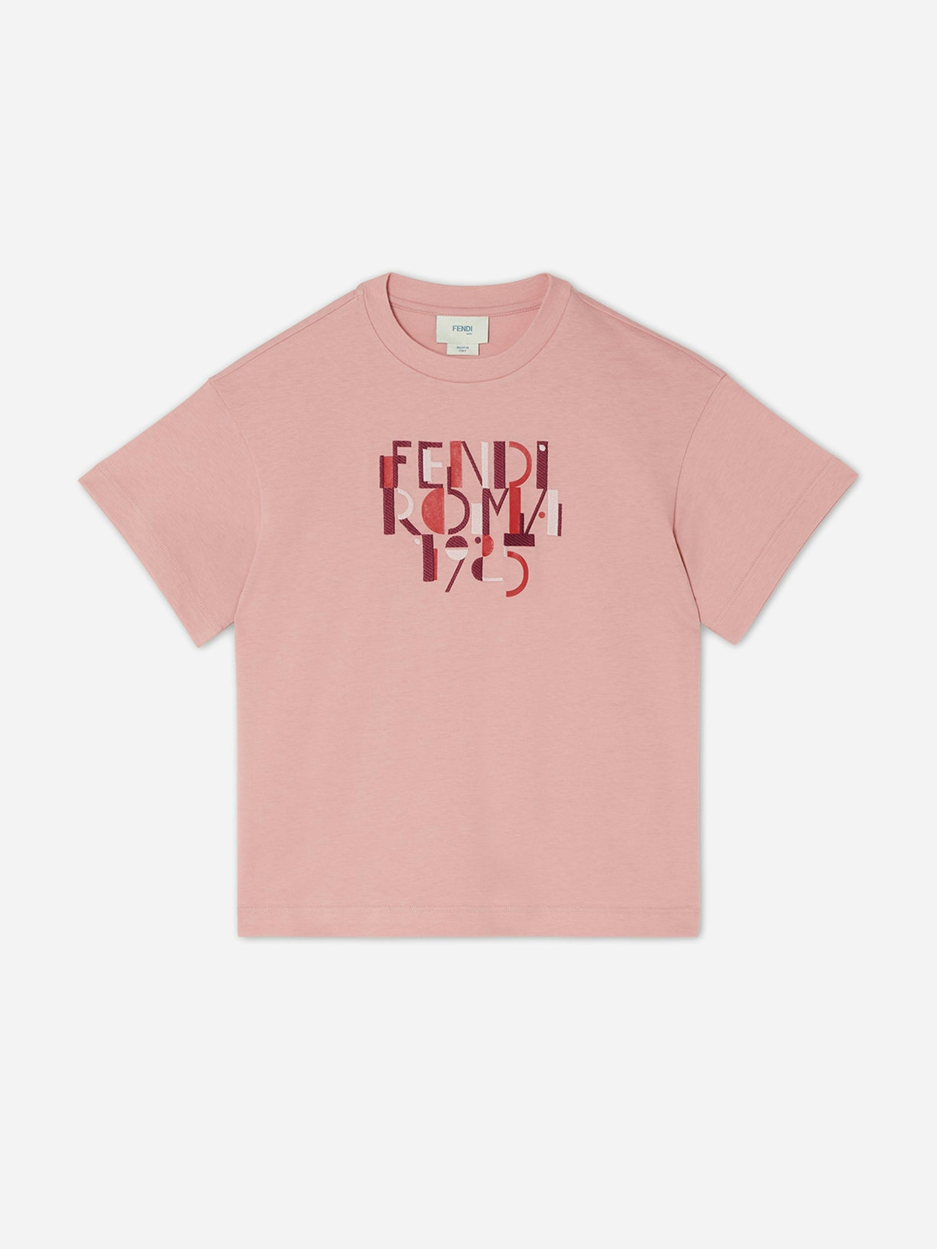 Fendi Kids Girls Pink Fendi Logo T-Shirt In - 5 Yrs