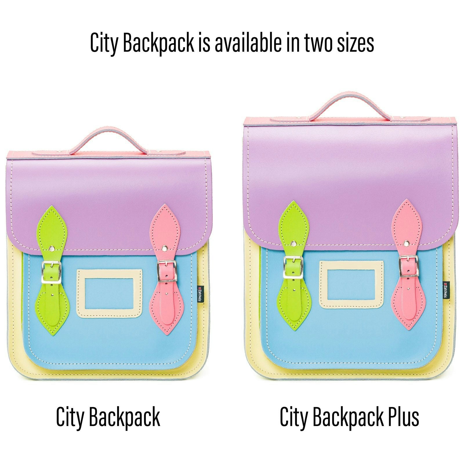 Zatchels Silver Handmade Leather City Backpack - Pastel Kaleidoscope - Plus