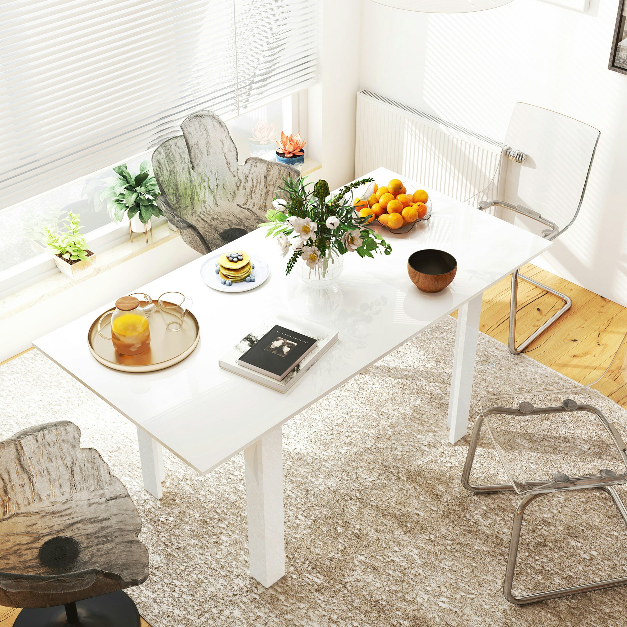 Rackhams White Extendable Dining Table, Seats 4-6 People, High Gloss - 80