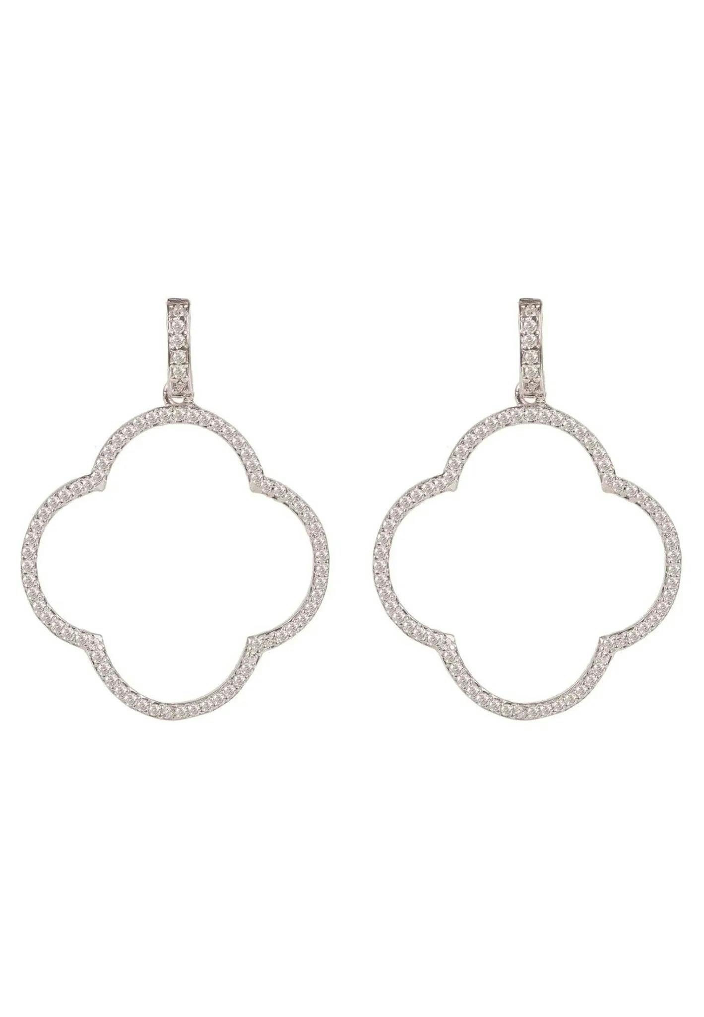 Latelita White/Silver Open Clover Large Drop Earrings Cz