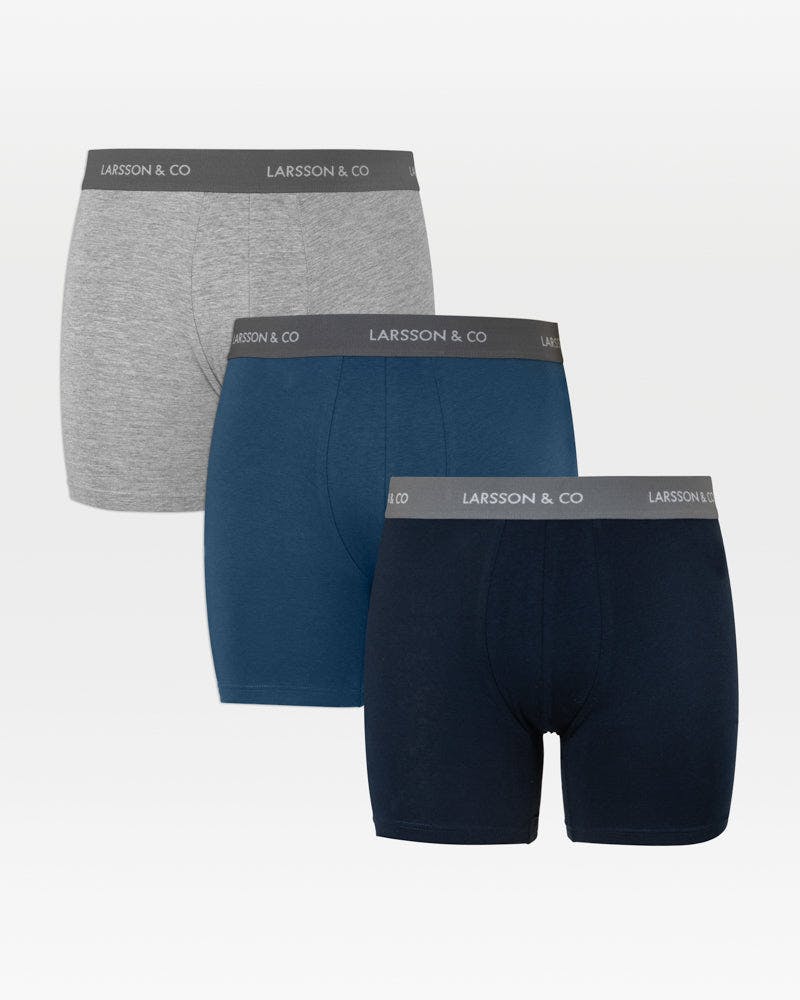Larsson & Co Grey/Blue 3 Pack Boxers With Taping - Xl - Navy/Blue