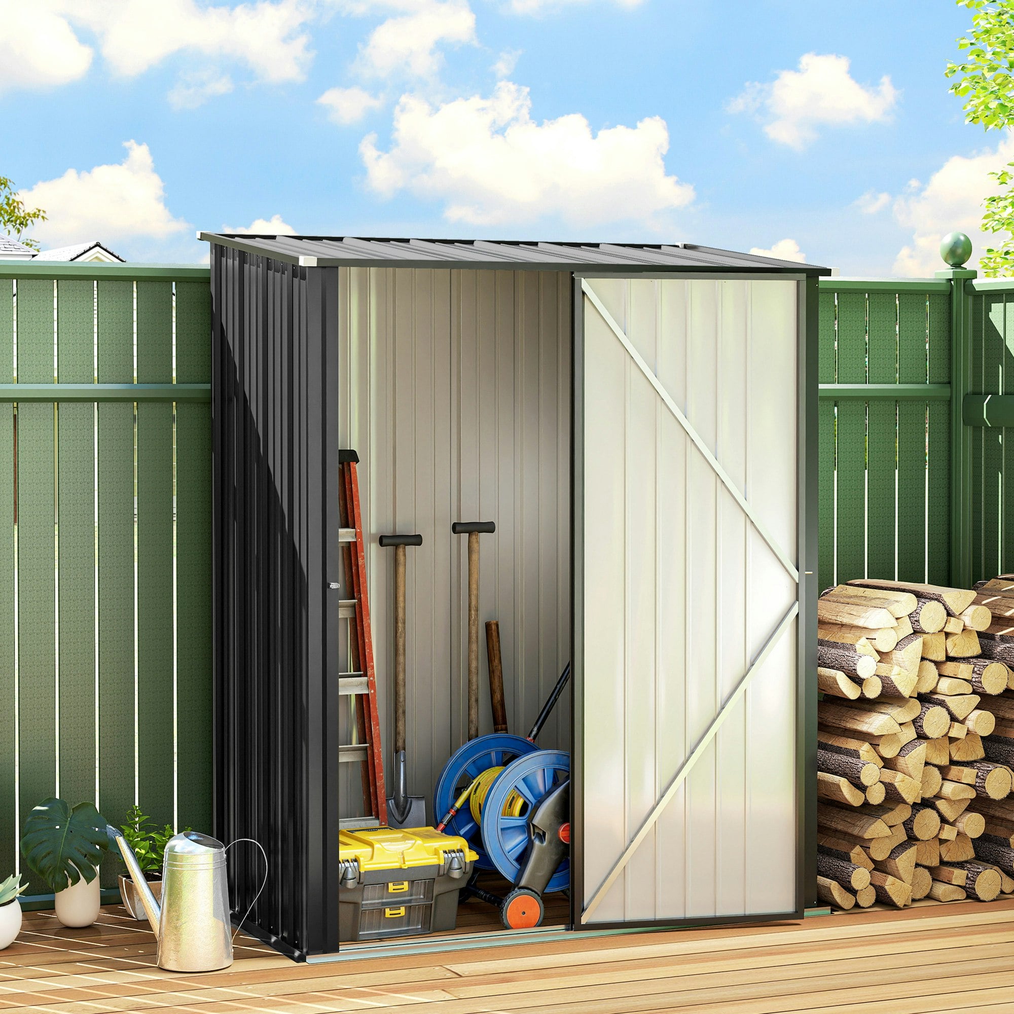 Rackhams Black Outdoor Storage Shed W/ Lockable Door For Garden,