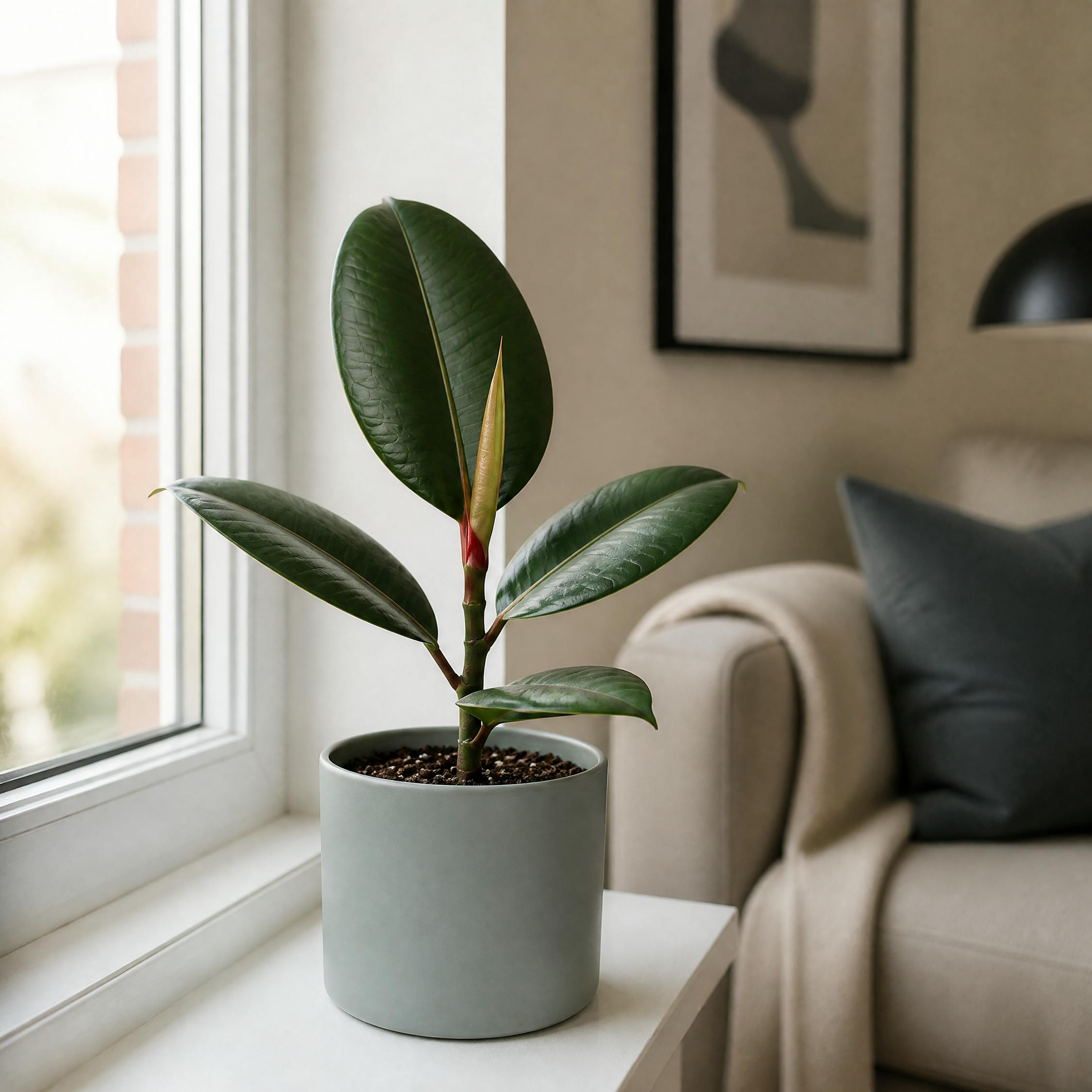 - Ficus Robusta Rubber Plant 17Cm Pot 2Ltr In Matt Grey Ceramic Pot - Image 2