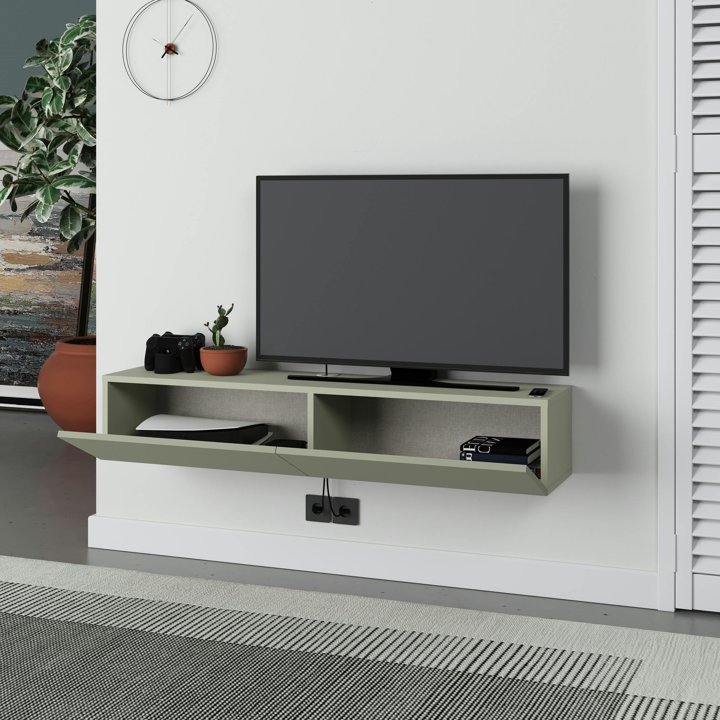 Rackhams Green Francy Wall-Mounted Tv Unit Modern Media Centre Tv Cabinet 42" 135Cm - Ash