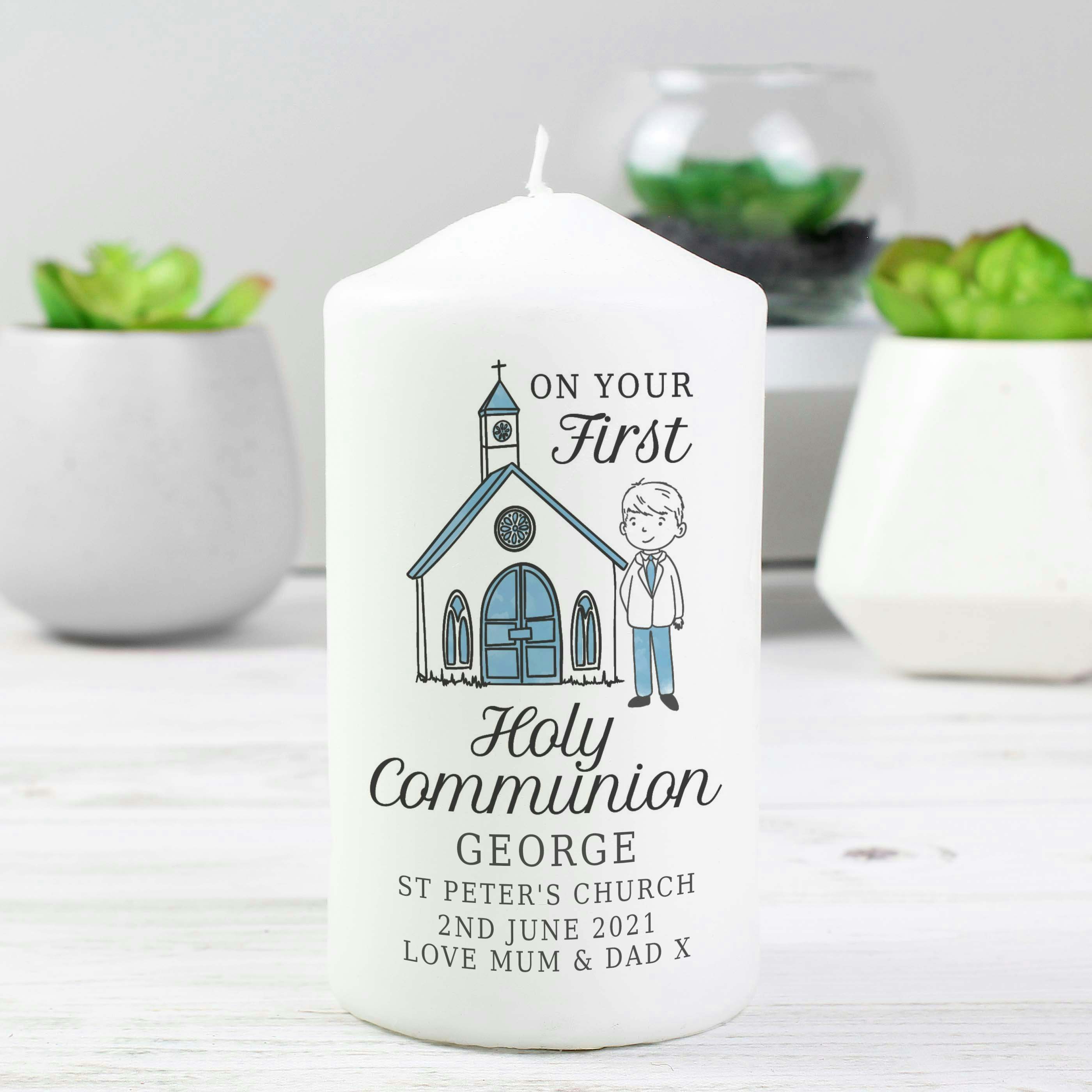 Rackhams Boys Personalised First Holy Communion Pillar Candle