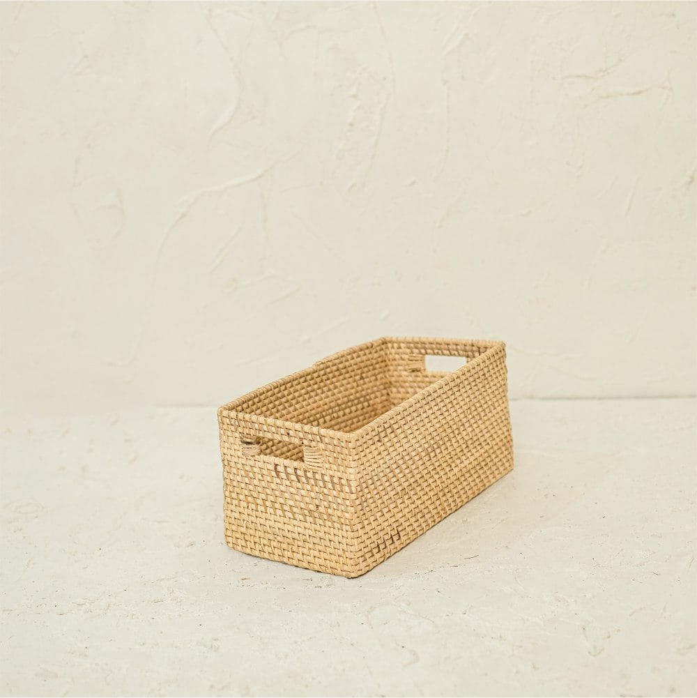 Rackhams White/Black/Dark Colourful Rattan Storage Baskets In 4 Colours - Long - Natural - One