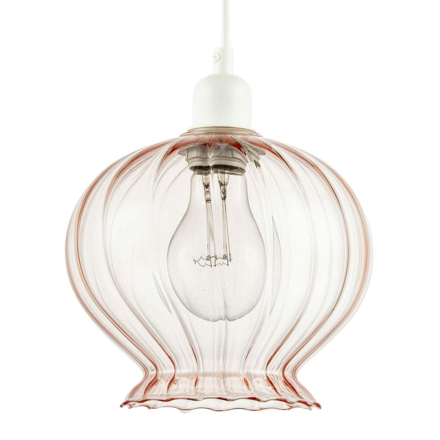 Happy Homewares Pink/Light Elegant Ribbed Blush Glass Pendant Shade With Scalloped Rim