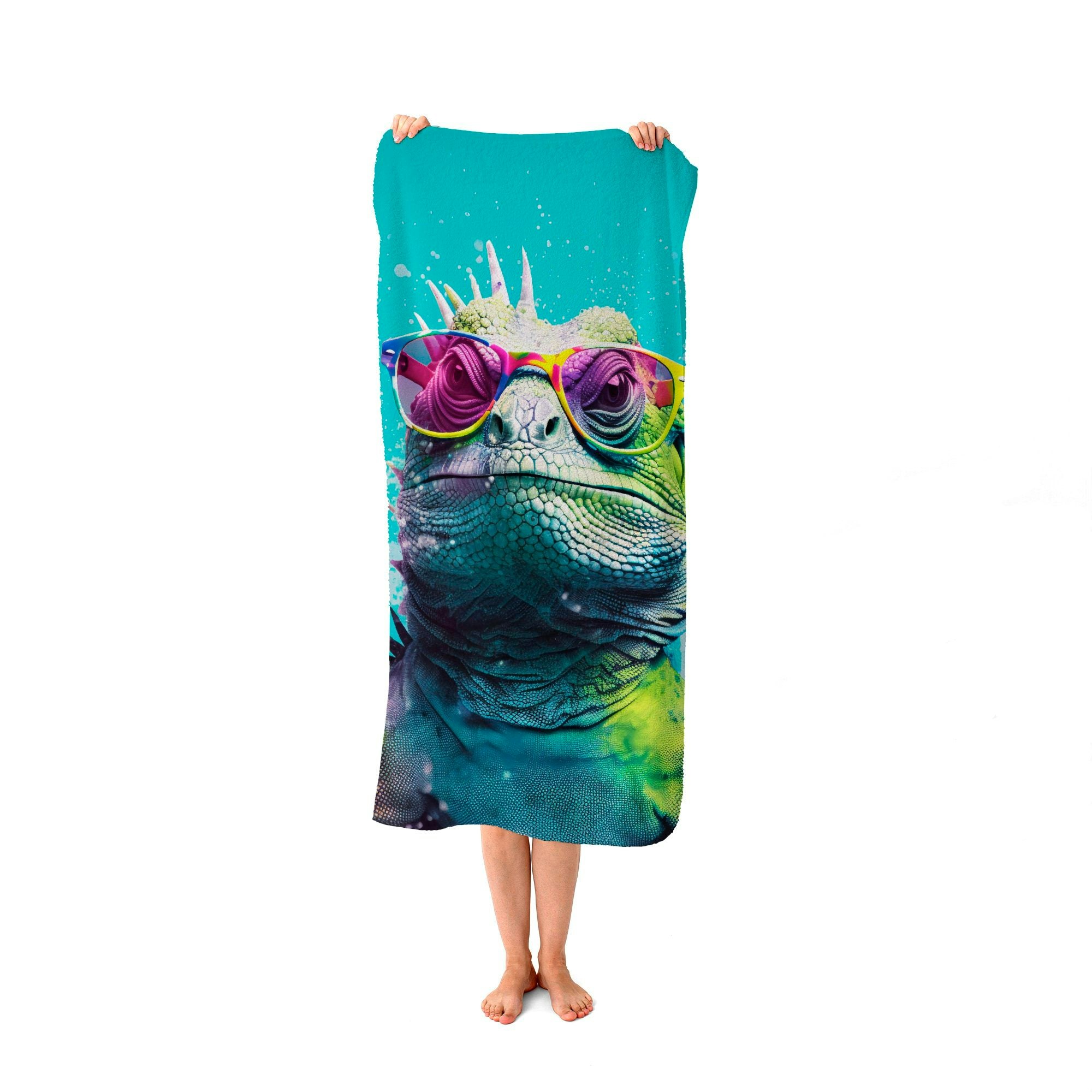 Warren Reed White Inquisitive Splashart Iguana Beach Towel