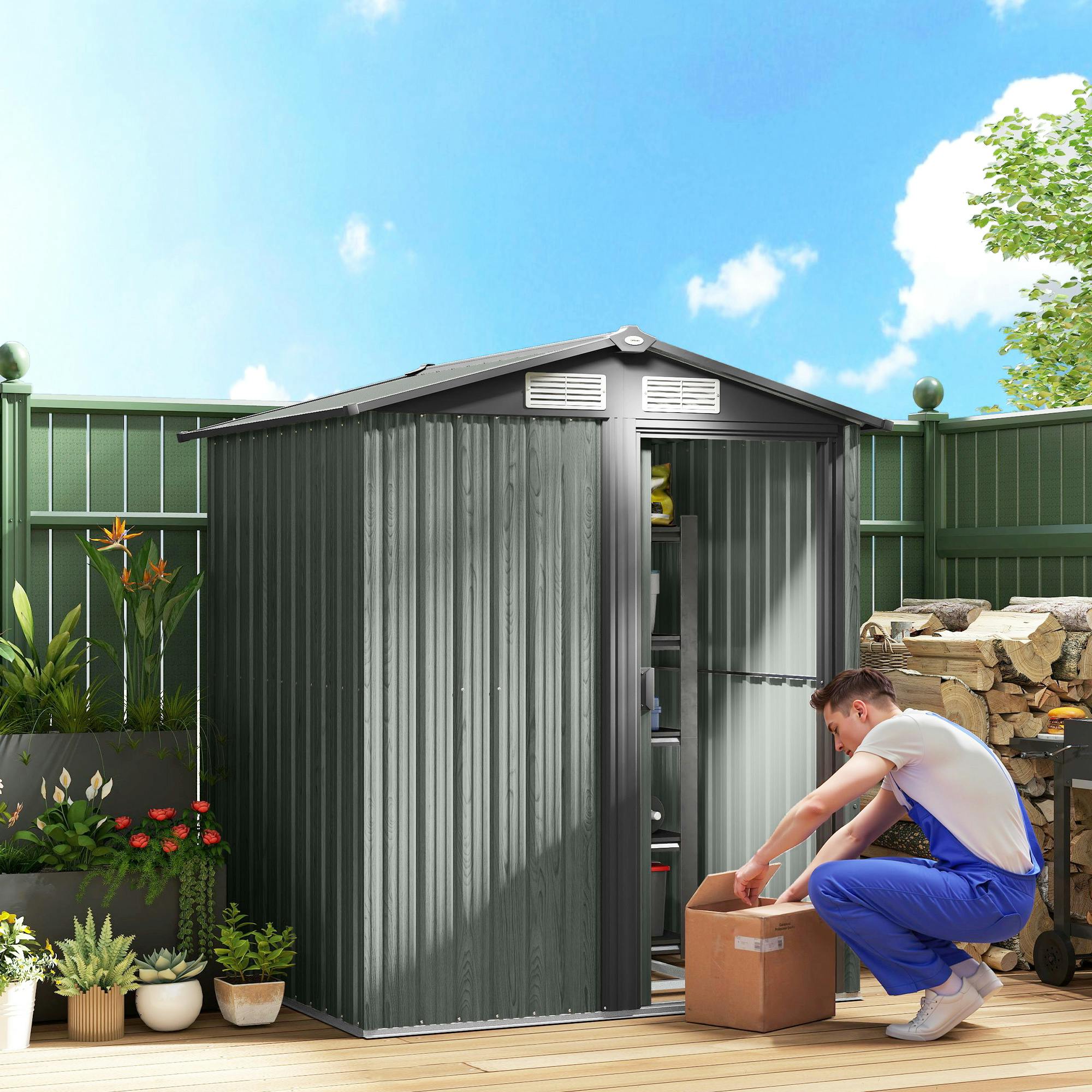 Rackhams Light/Grey 5Ft X 4.3Ft Outdoor Metal Storage Shed With Sliding Door