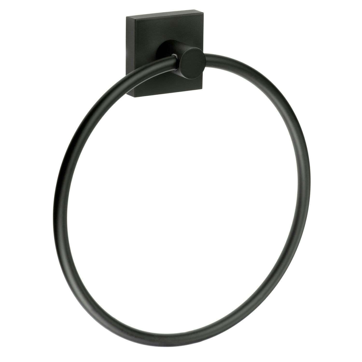 Rackhams Black Matt Towel Ring (W)17Cm Wall Mounted With Concealed Screws Bathroom Towel Holder