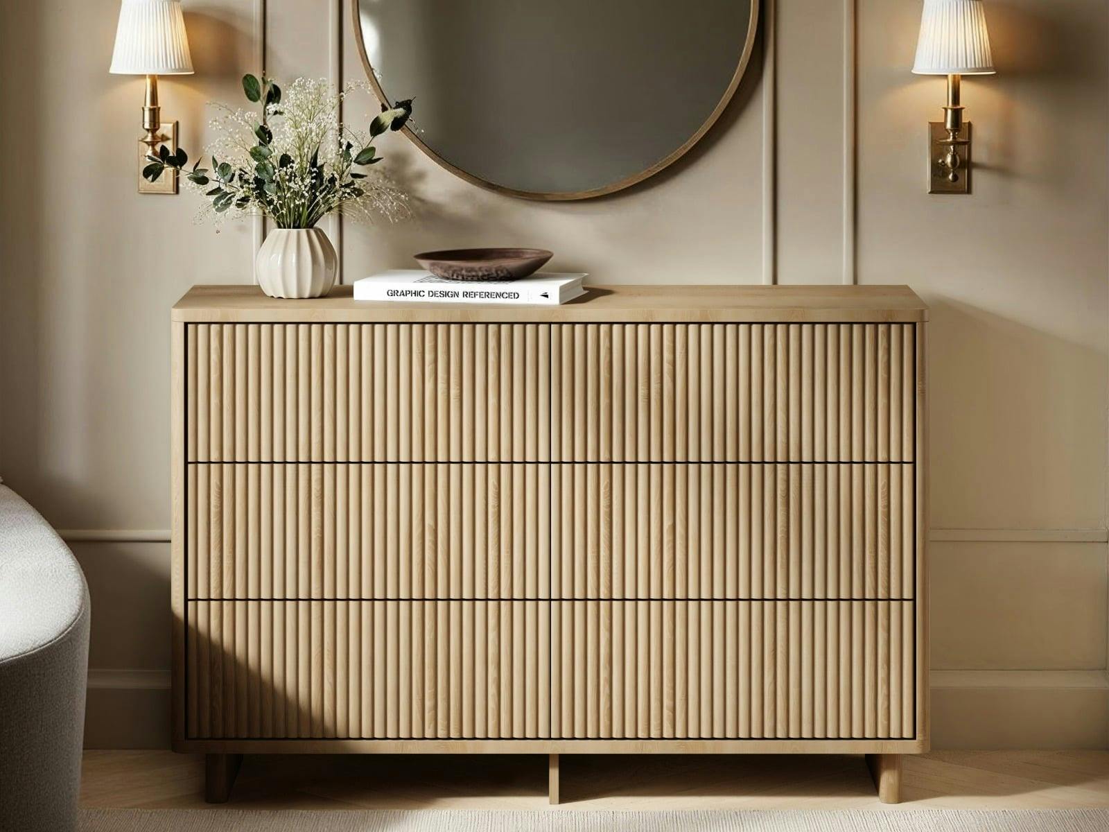Solace+Co Velmor Oak 6 Drawer Ribbed Chest Of Drawers - Image 2