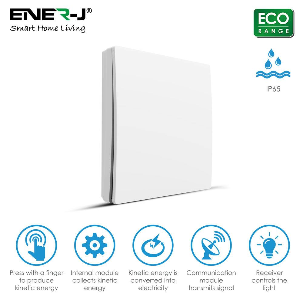 Ener-J White Eco Series 1-Gang Wireless Kinetic Wall Switch | Battery-Free & Waterproof Ip65 |