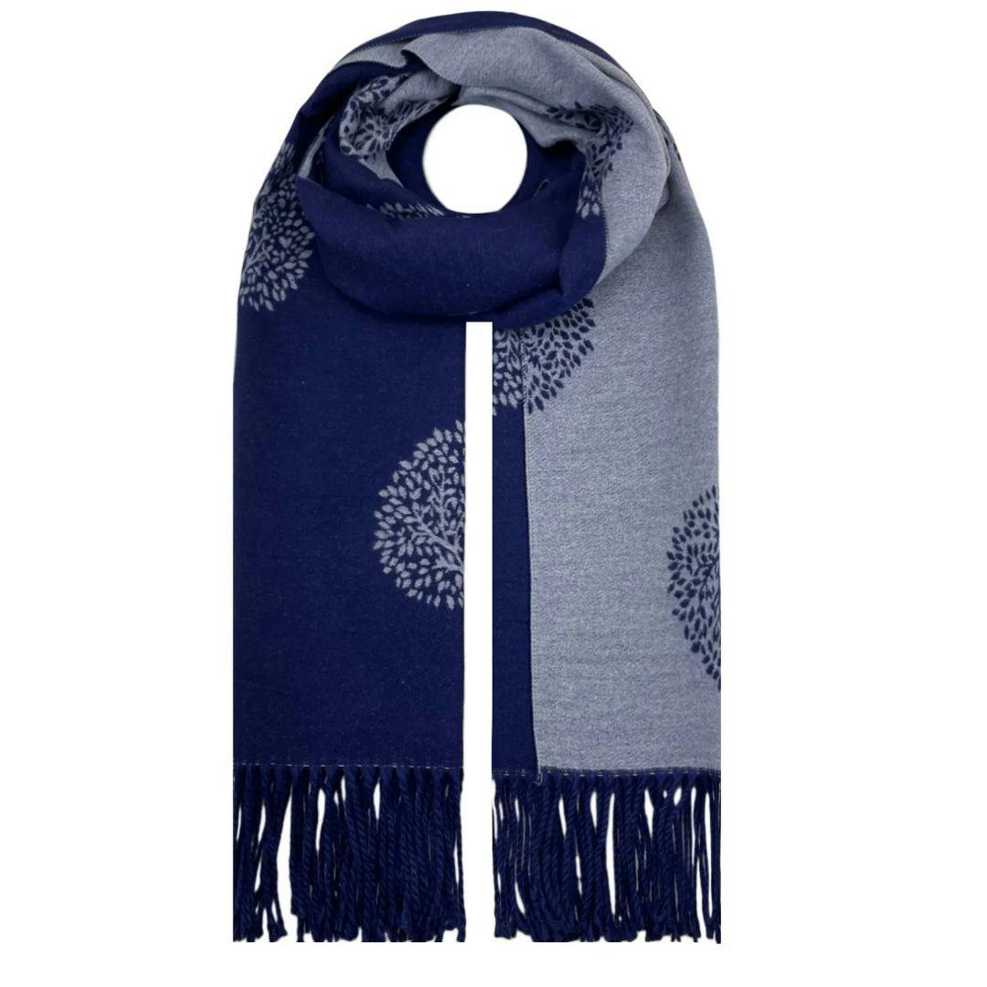 Love Emvy Grey Enchanted Tree Blanket Scarf – Reversible Winter Shawl, Oversized Pashmina Wrap - Navy