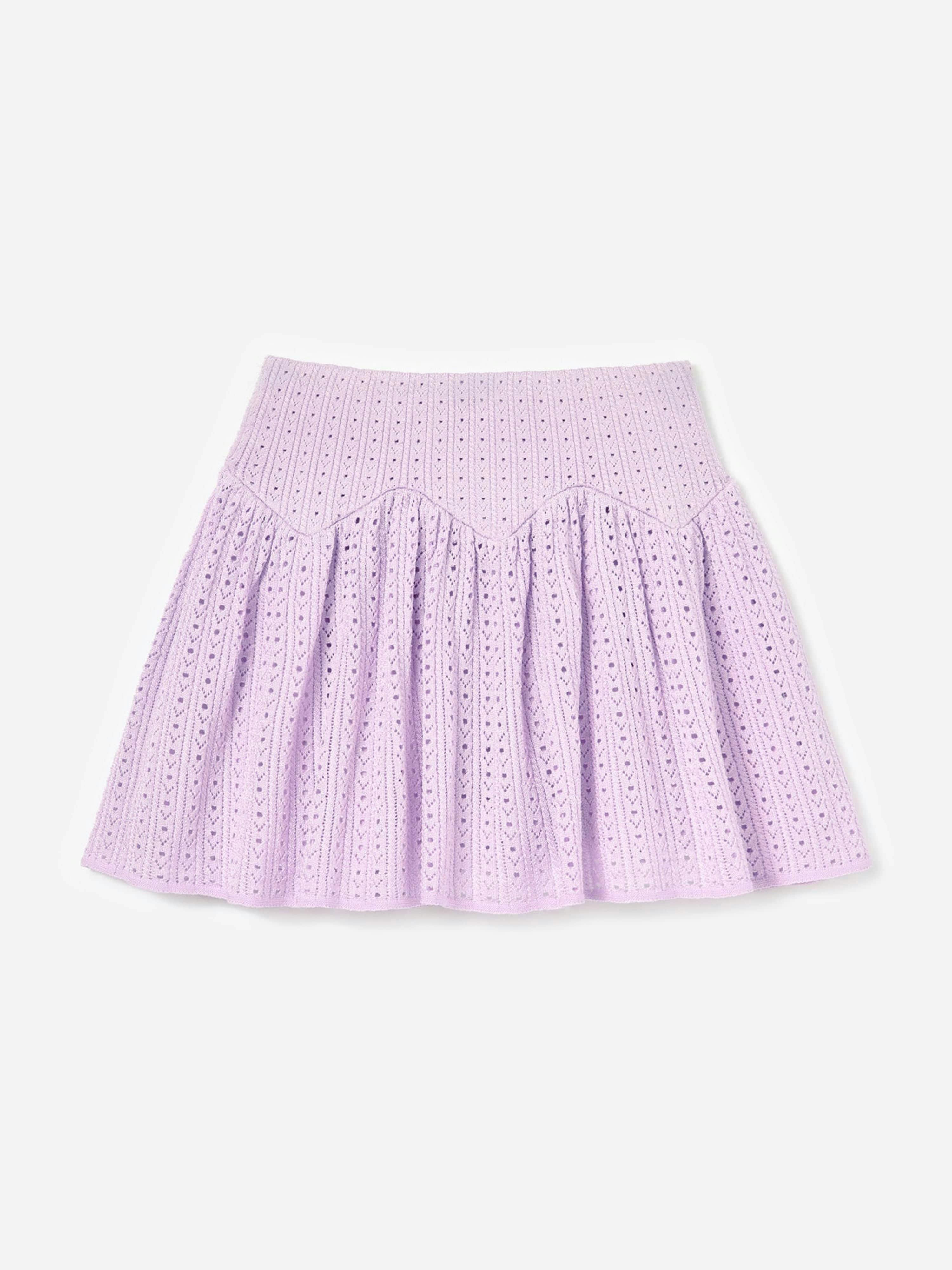 Self Portrait Girls Pink Pointelle Ribbed Knit Skirt In - 5 - 6 Years