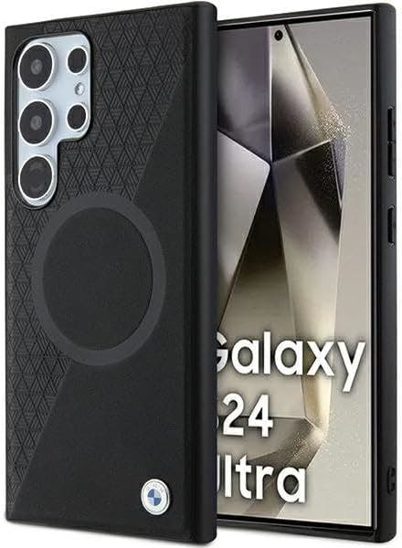 Bmw Black Signature Leather Half Textured And Circle With Magsafe Hard Case For Samsung Galaxy S24 Ultra 6.8" - Bmhms24l23rtpk