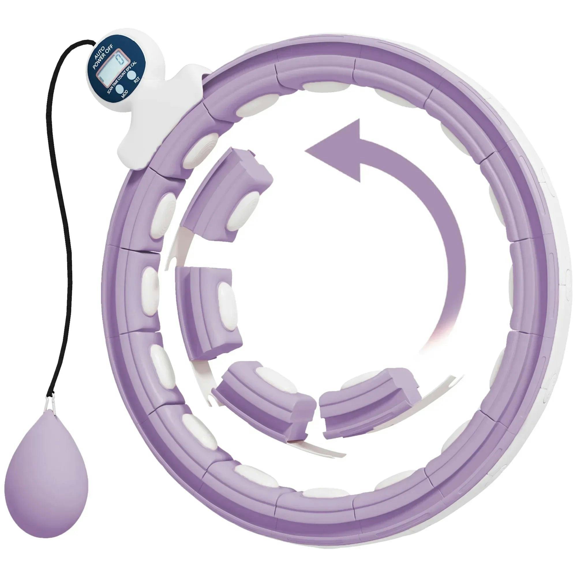 Bobobiy Purple Sportnow Smart Weighted Hula Hoop, Massage Hula Ring W/ 16 Detachable Knots, 360° Auto-Rotating Ball, Digital Counter,
