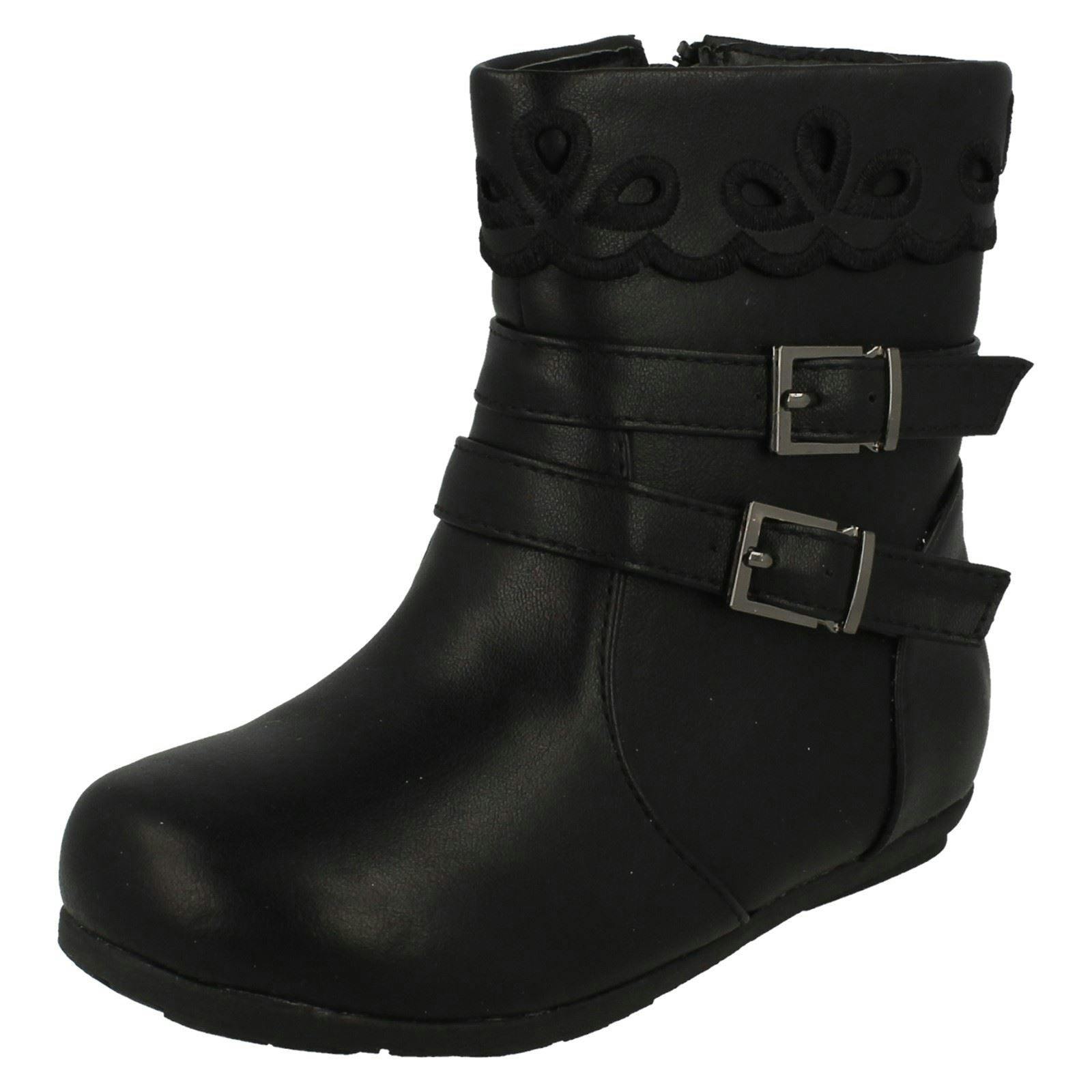 Spot On Girls Black Ankle Boots With Buckle Detail - Uk 10 Child