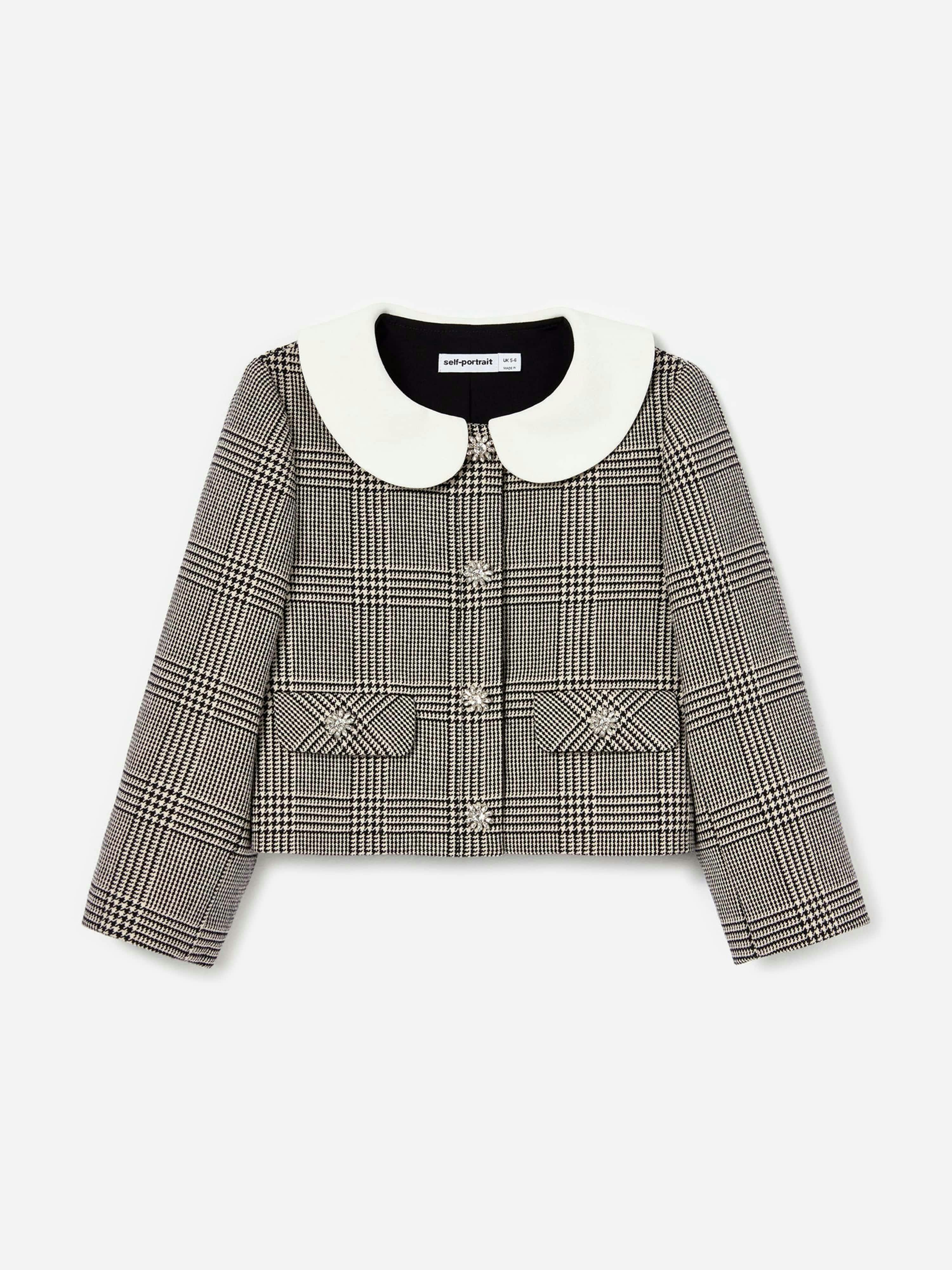 Self Portrait Girls Black Check Jacket In - 4 - 5 Years