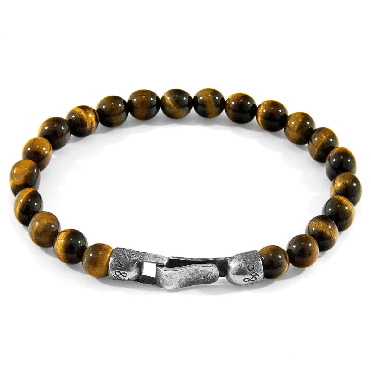 Anchor & Crew Brown/Silver Tigers Eye Nachi And Stone Beaded Bracelet - L - 23Cm
