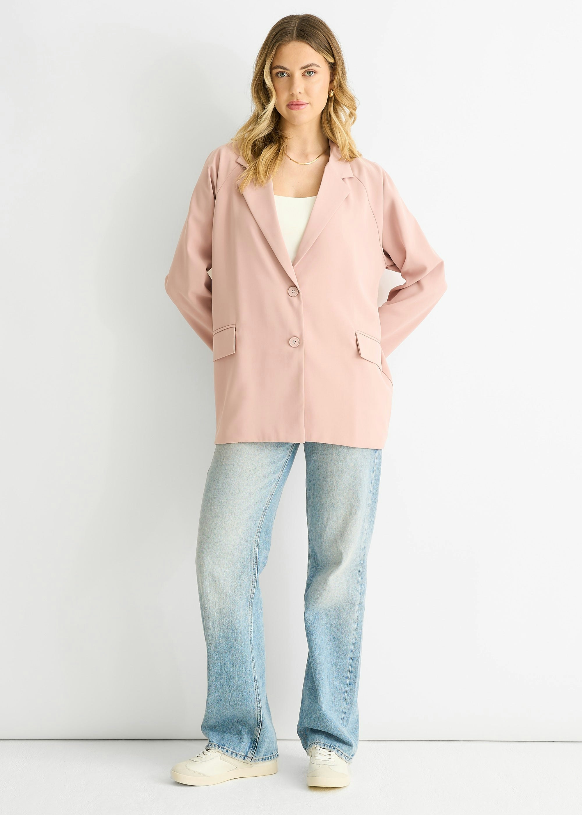Gini London Blush Oversized Tailored Blazer - L-Xl (Uk 14-16/Us 10-12/Eu 42-44)