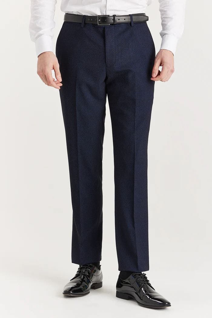 Infinity Leather Men's Navy Suit Trouser Prince Of Wales Formal Trouser - Navy - 44