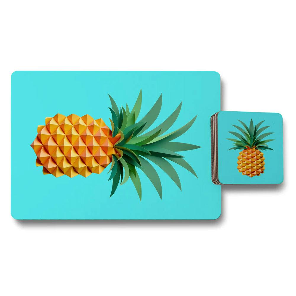 Rackhams Turquoise Placemat And Coaster Set Pineapple Art Luxe Print Collection With Wood Backing Limited Edition