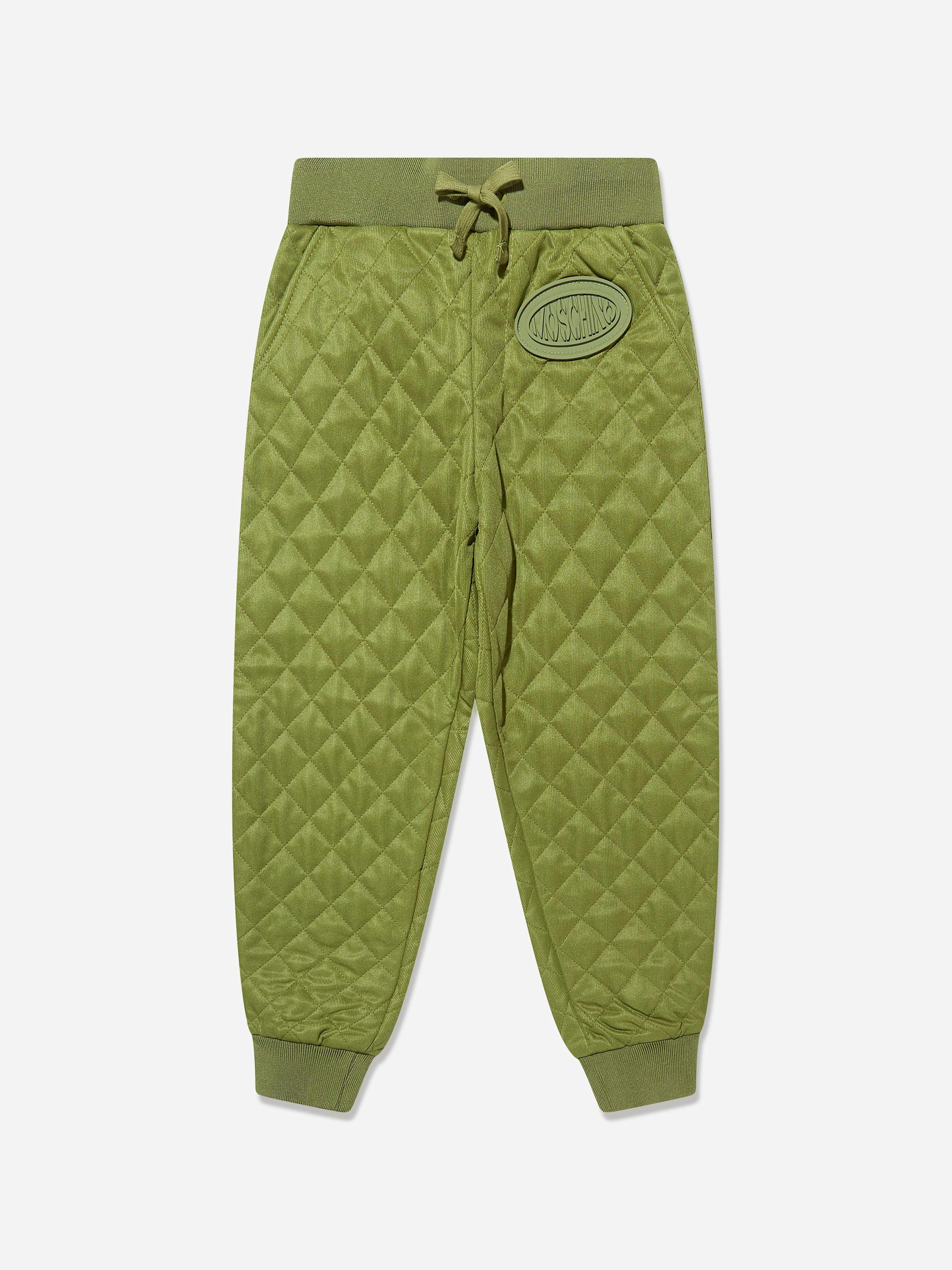 Moschino Kids Boys Green Moschino Quilted Joggers In - 10 Yrs
