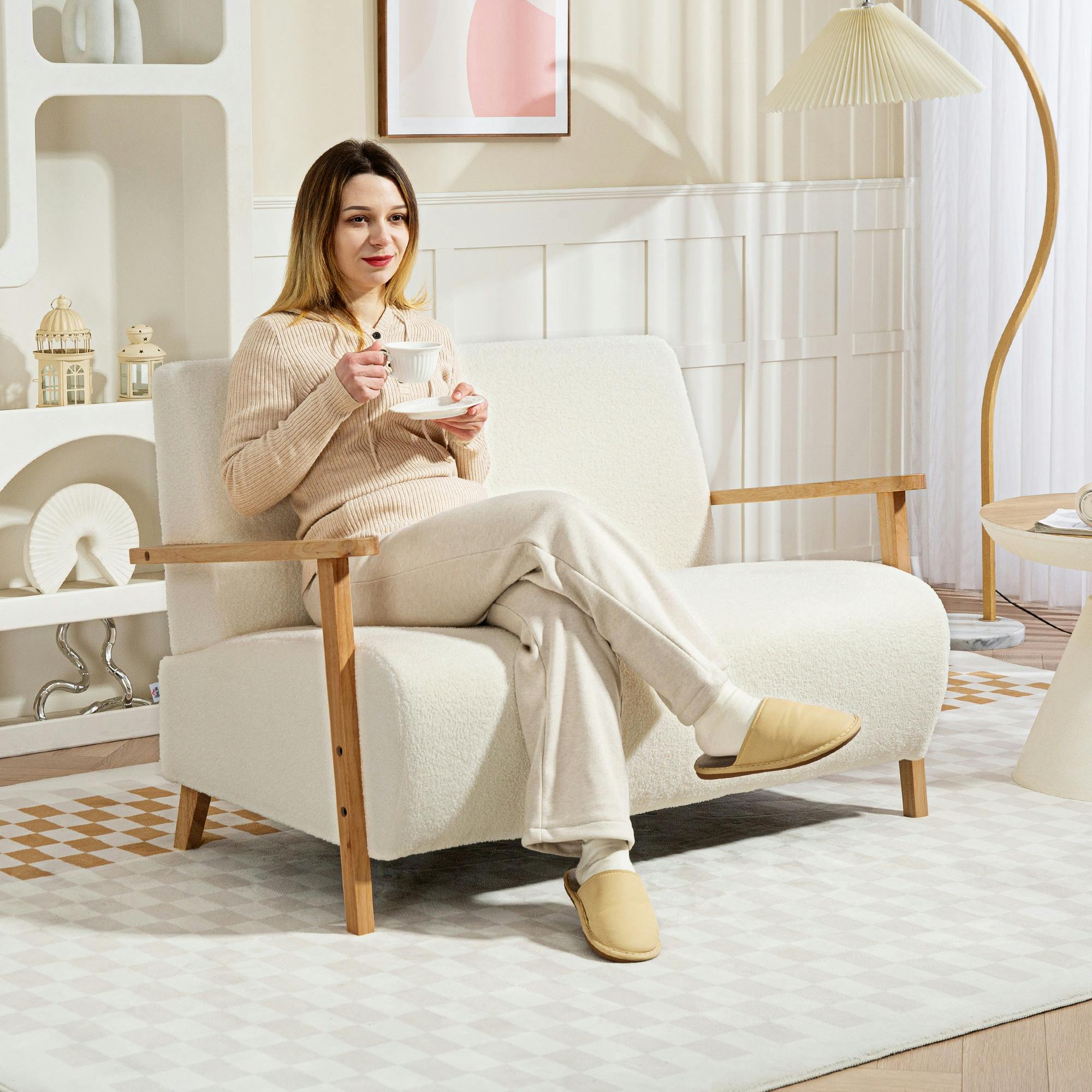 Rackhams Cream 2 Seater Sofa, Fabric Modern Loveseat For Living Room,