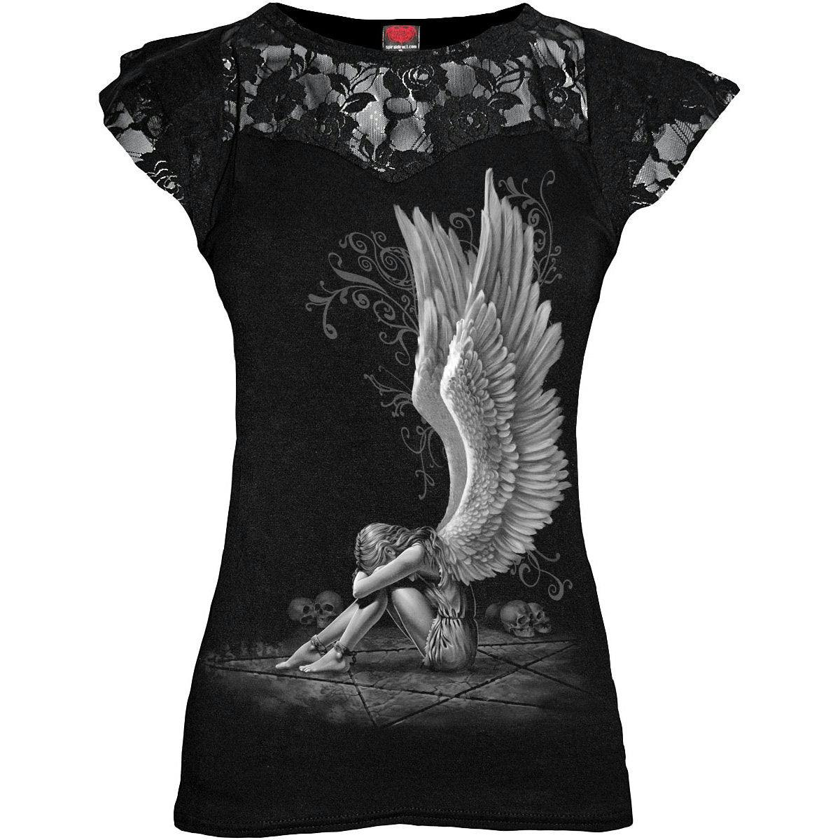 Spiral Direct Black Enslaved Angel - Lace Layered Cap Sleeve Top - Xl - Digital - Digital