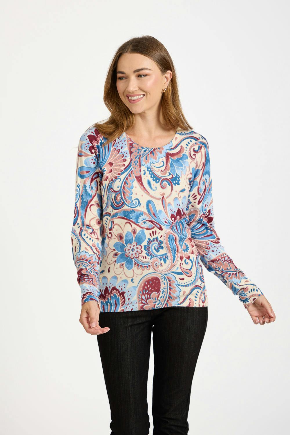 MUDFLOWER Women’s Paisley Print Knit Jumper – Soft Lightweight Sweater, Casual Everyday Pullover - Image 2