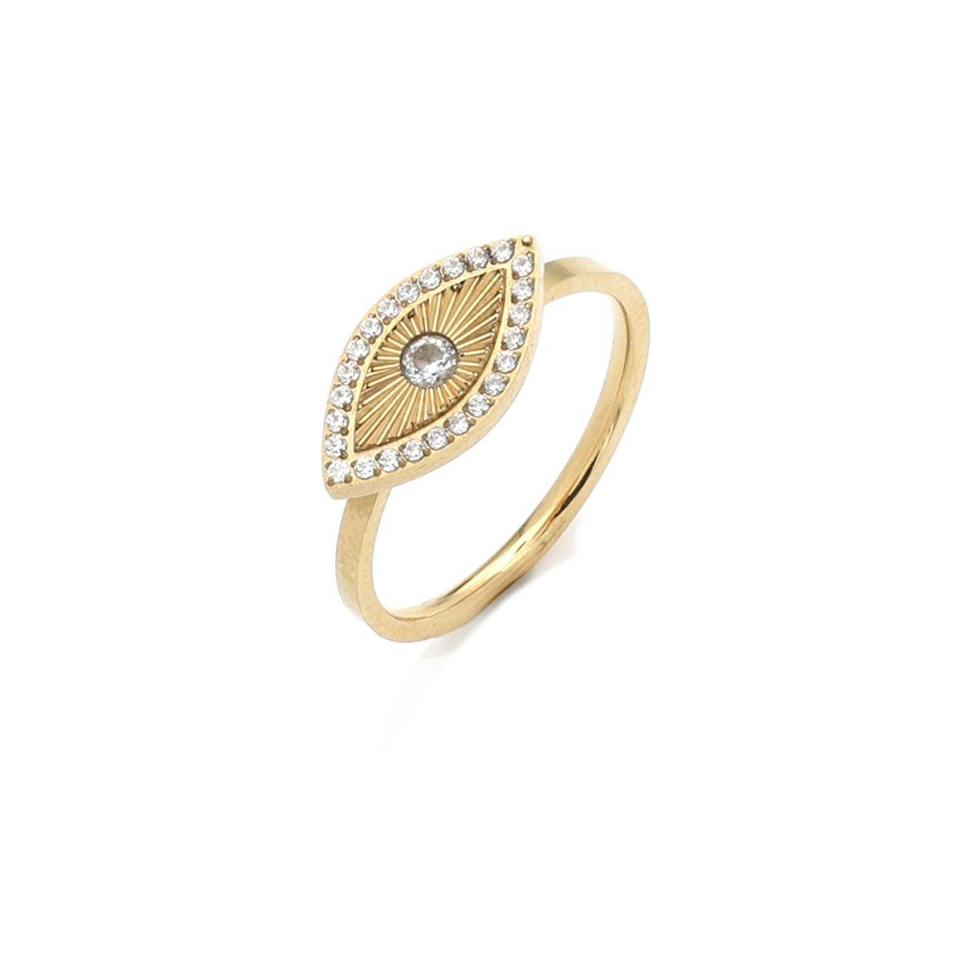 Say It With Yellow/Gold Full Cz Evil Eye Ring - Medium (N/O)