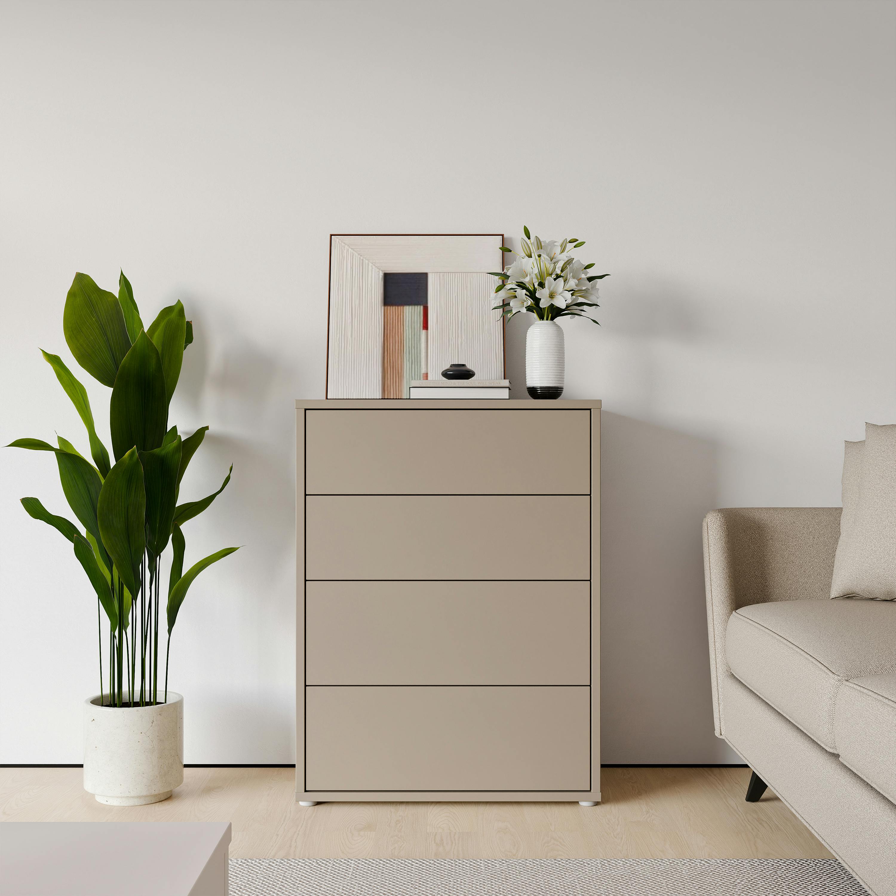 Rackhams Alice Springs 4 Drawer Chest With Push-To-Open Drawers In Taupe - Standard - Taupe - Manufactured Wood