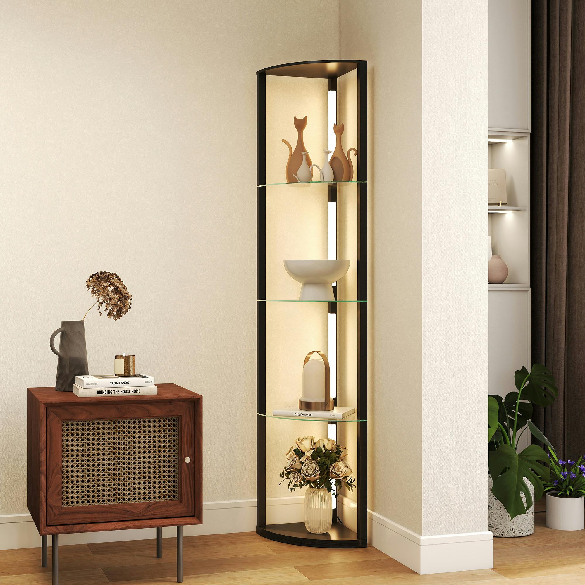Homcom Unisex Black Led Floor Lamp With Shelves, Dimmable Standing Lamp With Foot Switch In - Image 3