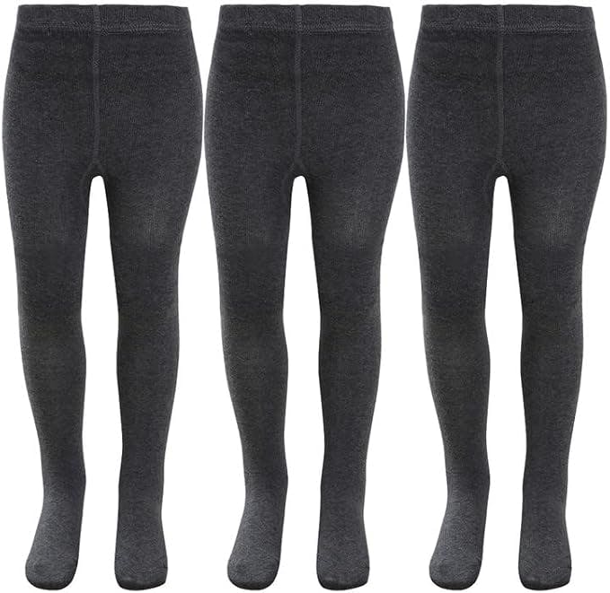 Kav Girls Grey Tights - Simple And Smooth Cotton Tights For Children - Skin-Friendly Bottoms Tights For Everyday Casual Wear, Indoor And Outdoor - Pack Of 3 - 3-4 Years