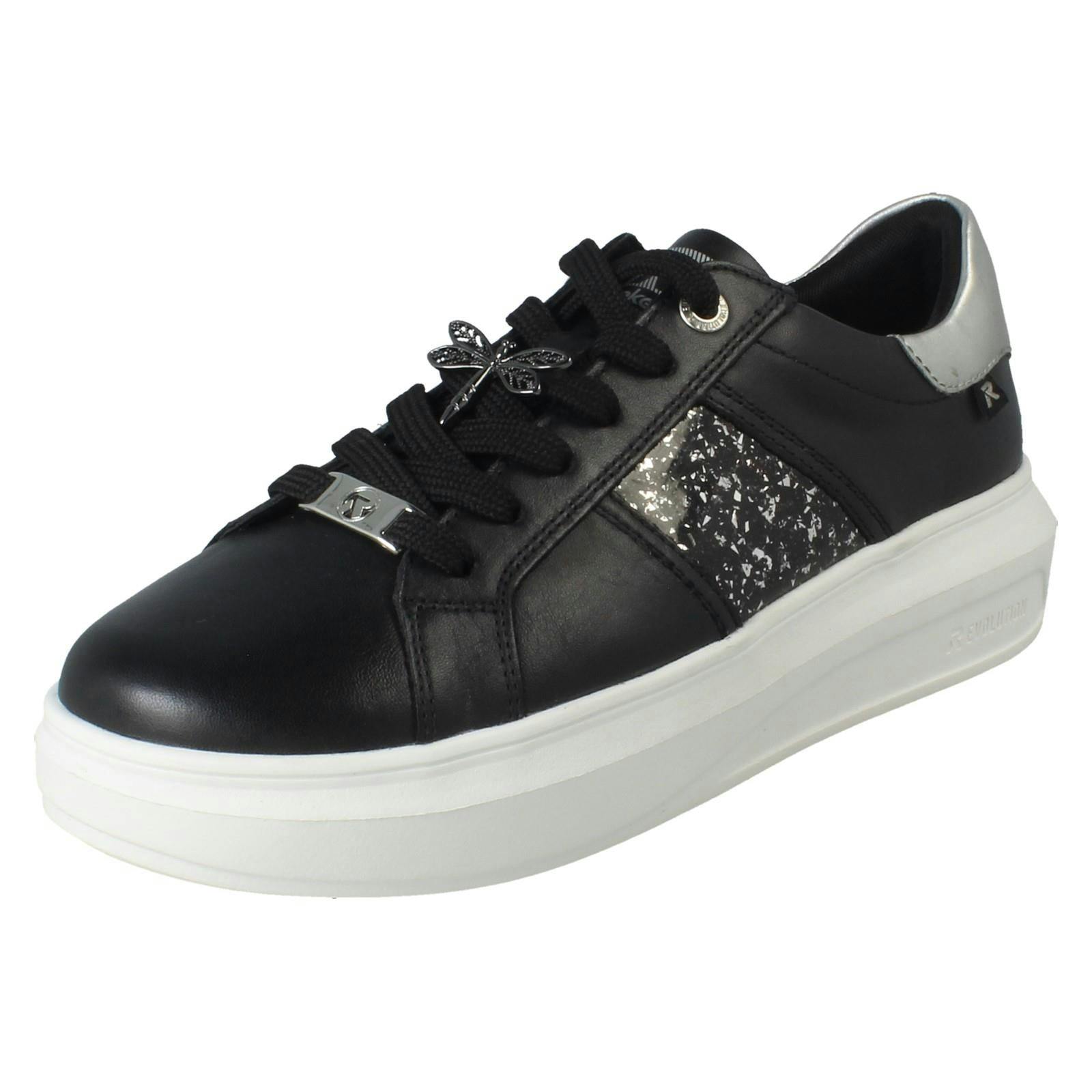 Rieker Women's Black Revolution Stone Chip Panel Platform Trainers W1202 - Uk 5